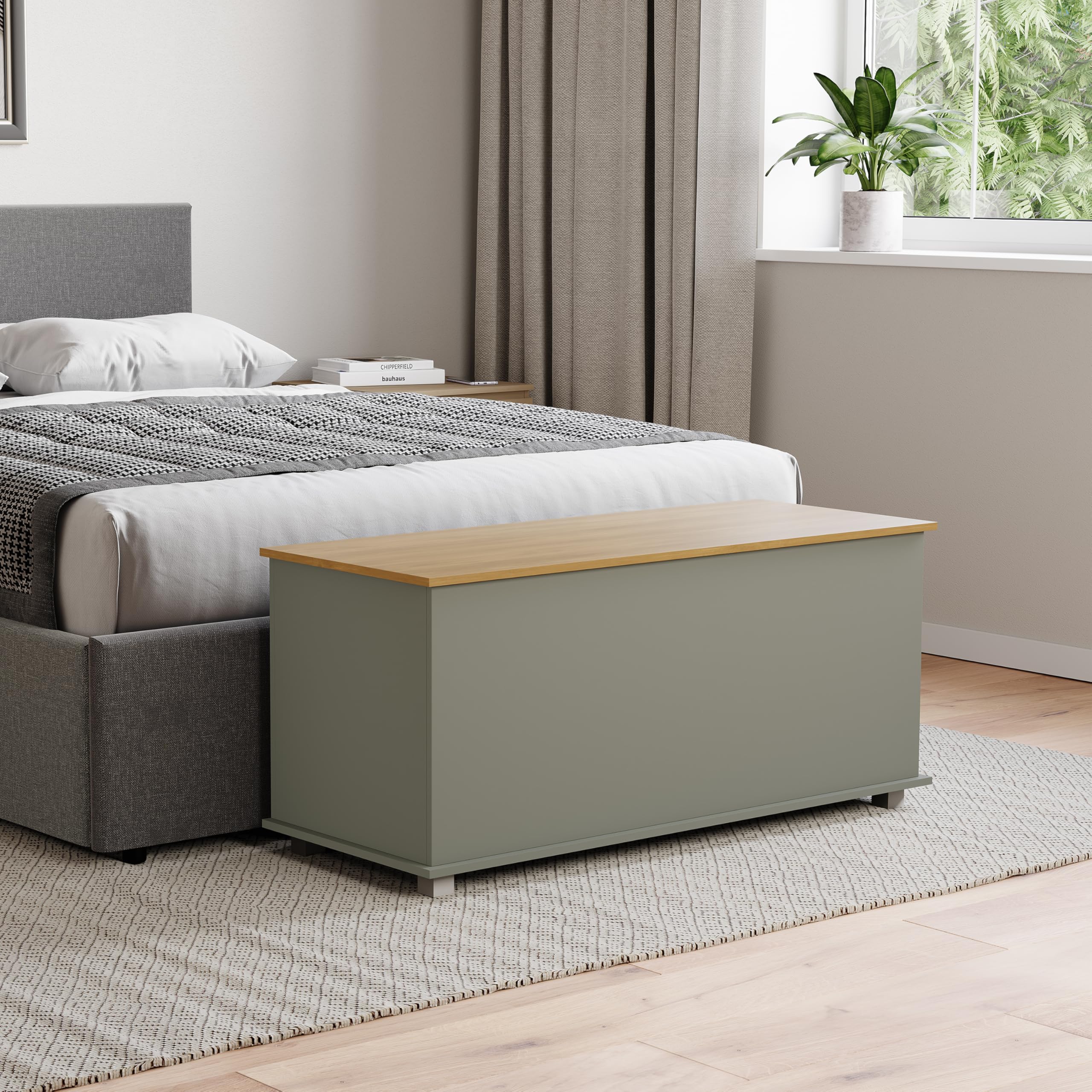 Vida Designs Arlington Storage Ottoman - Grey Wood Finish | 100W x 40D x 48H cm 2
