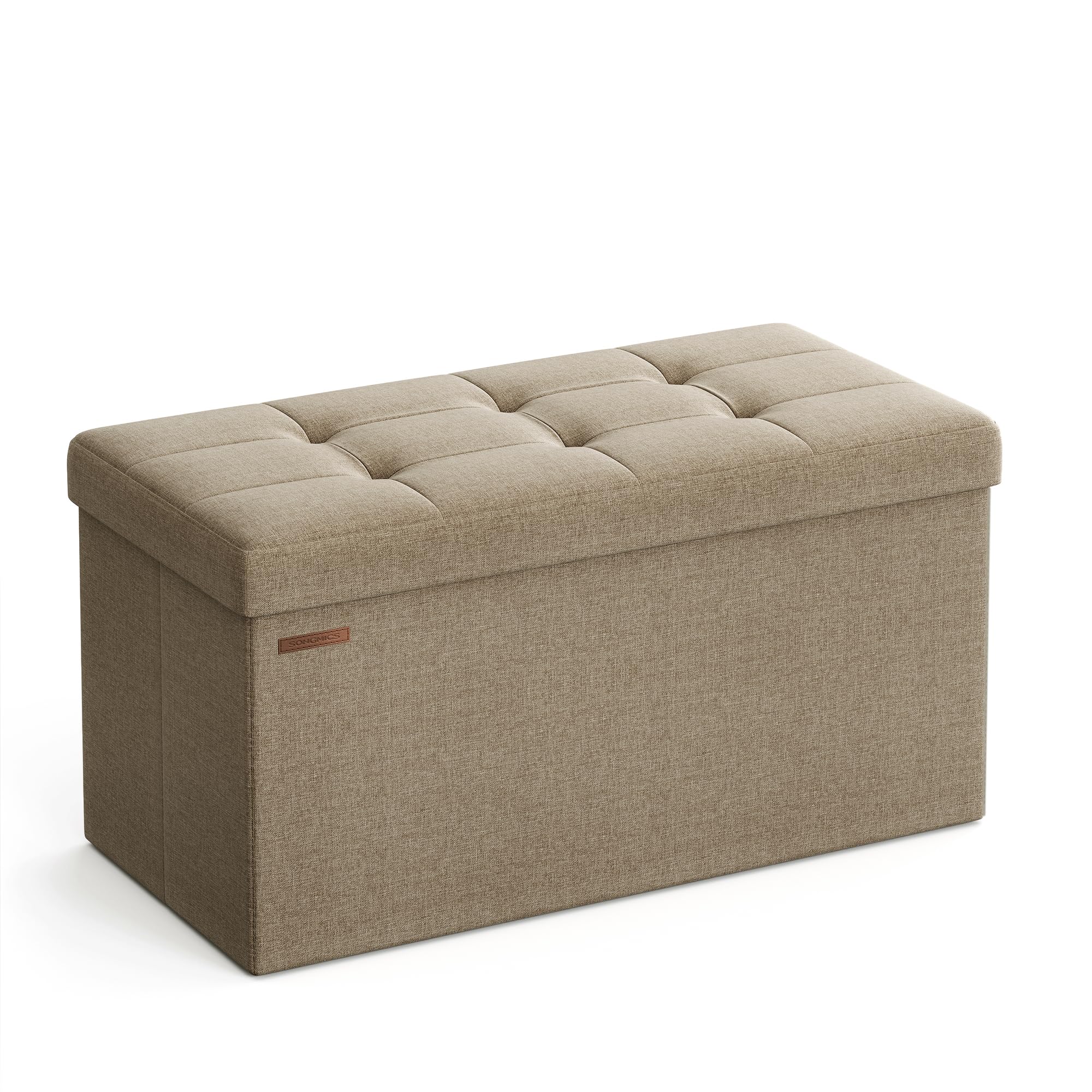 SONGMICS MAZIE Storage Ottoman Bench - 76cm Folding Foot Rest | 89L Capacity | Camel Brown 1