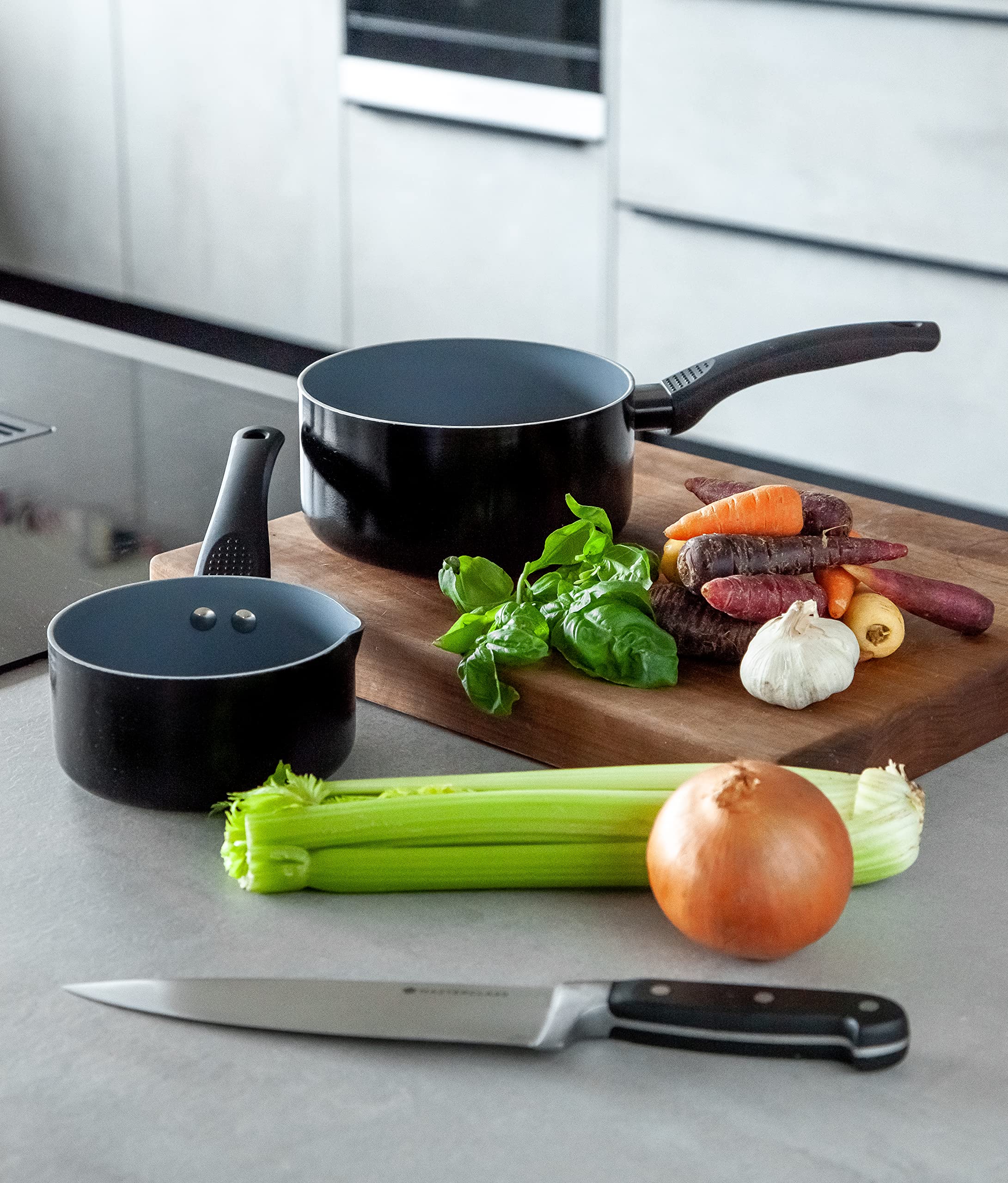 MasterClass Non-Stick Ceramic Eco Milk Pan - 14cm Aluminium, Black | Induction Compatible 5