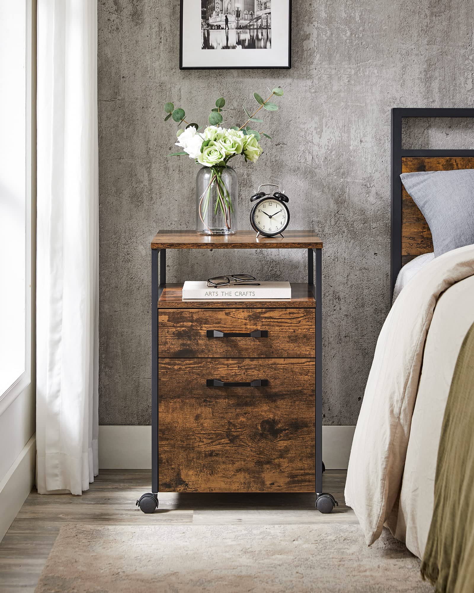 VASAGLE Mobile File Cabinet with 2 Drawers for Letter/A4 Files | Rustic Brown + Black | 50 kg Max Load 4