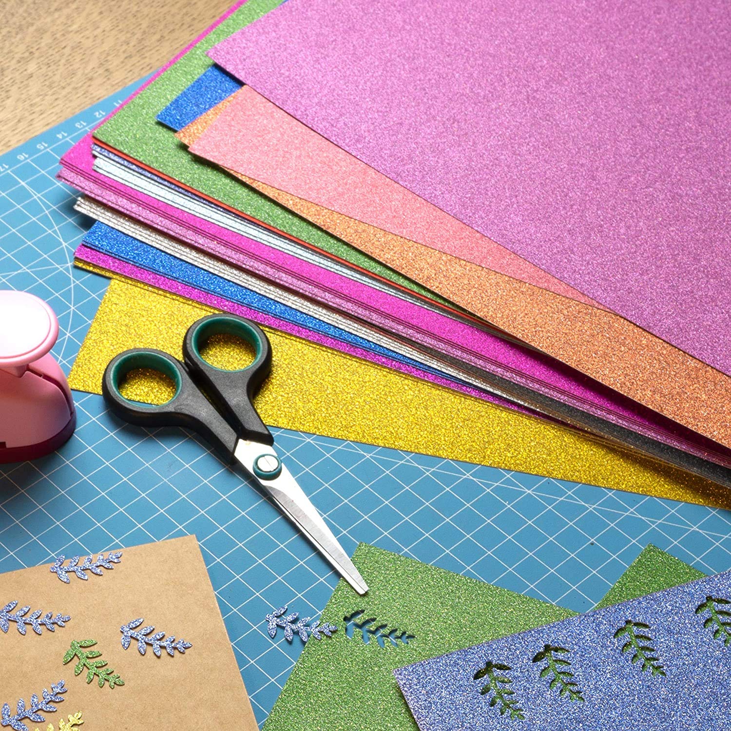 Habercrafts A4 Light Pink Glitter Card Stock Paper - Non Shed, Acid Free | 10 Sheets 9