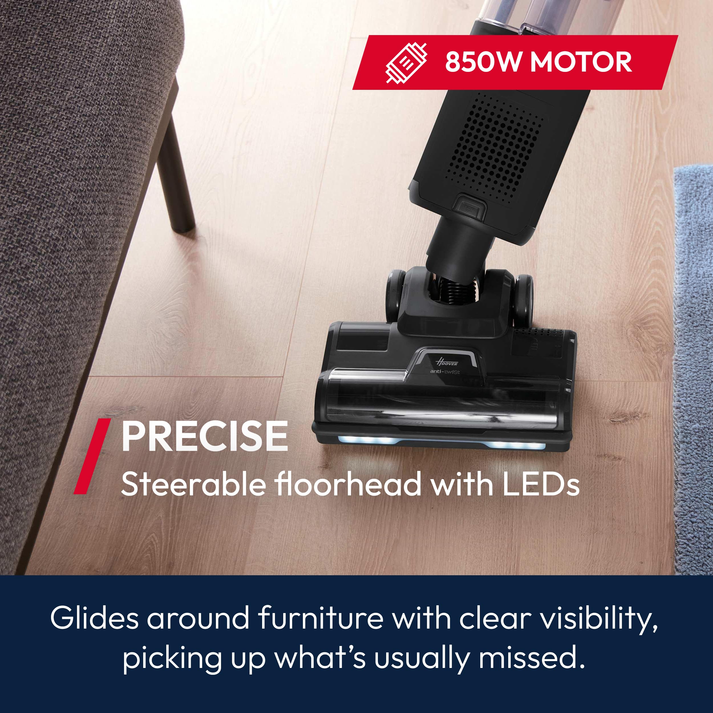 Hoover HL4 Upright Vacuum Cleaner 850W Lift-Away Anti-Hair Wrap Anti-Allergy 3