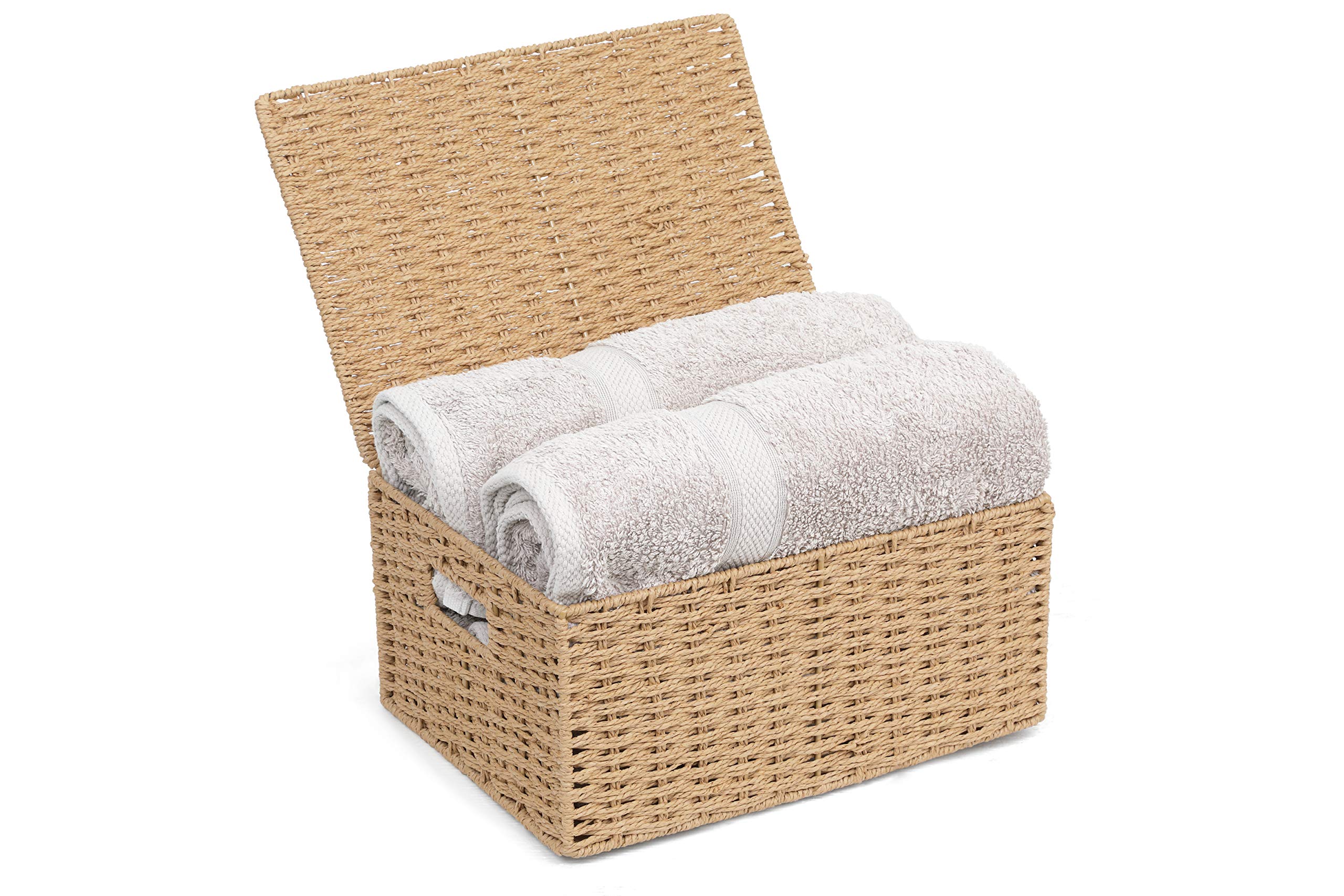ARPAN Natural Paper Rope Storage Basket with Lid | L Size | Natural Color | WB-9694L 7