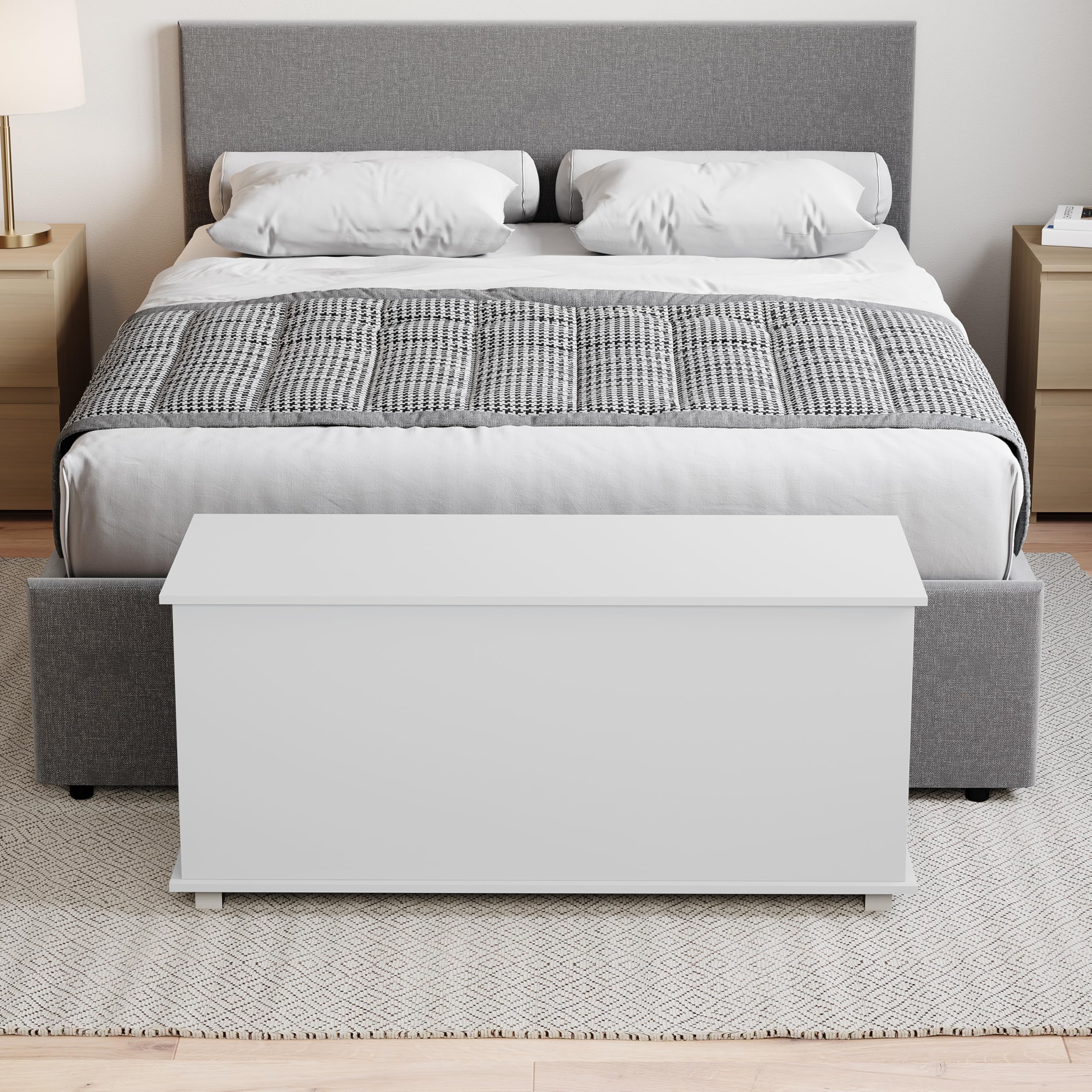 Vida Designs Leon Storage Ottoman - White Wood Chest | 100W x 40D x 48H cm 3