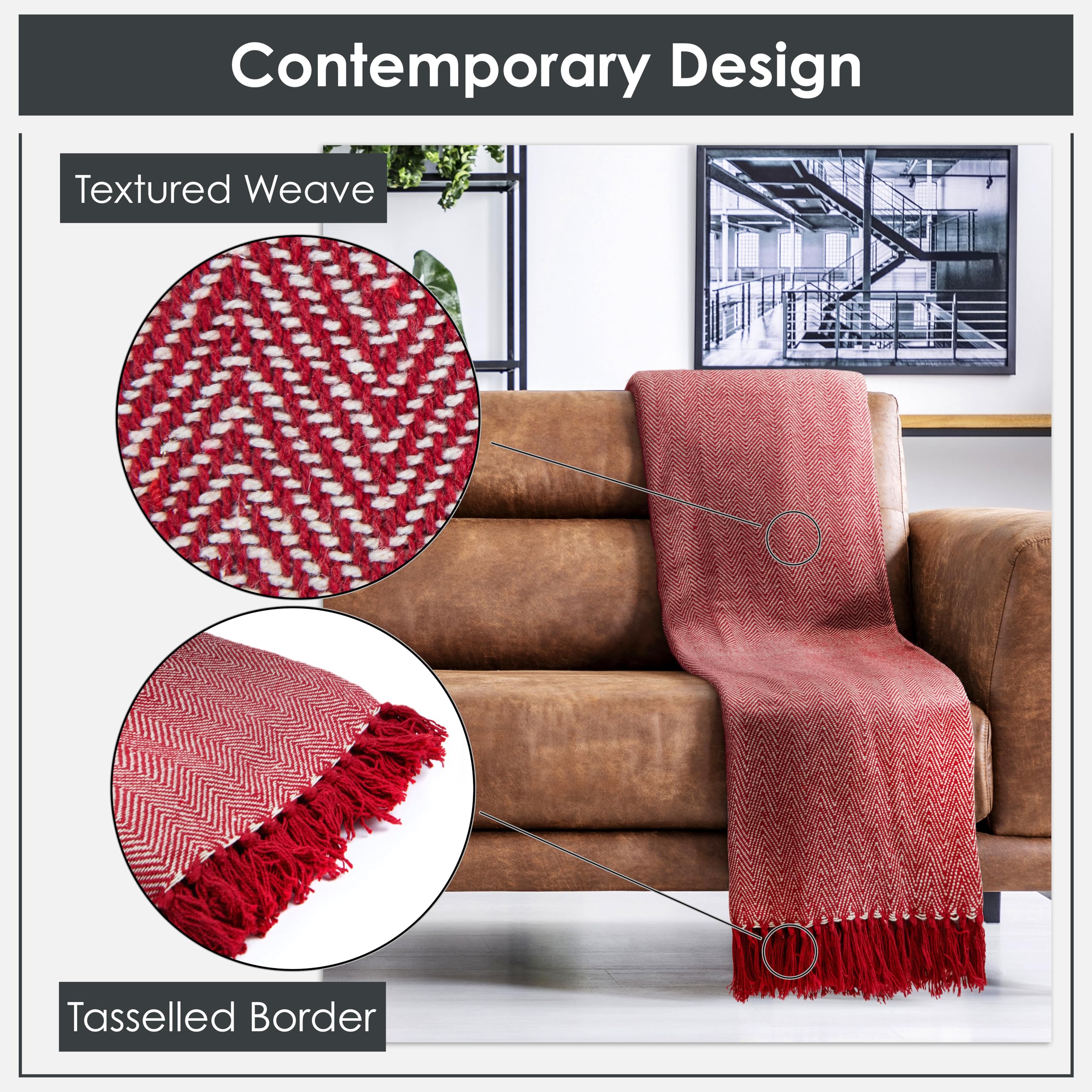 Emma Barclay Herringbone Throw - 100% Recycled Cotton | Red | 50x60" 2