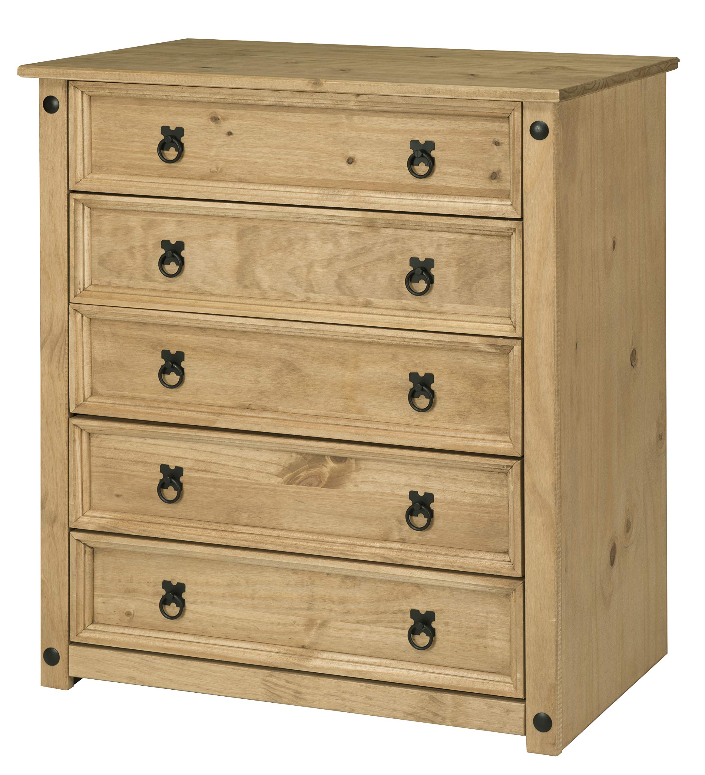 Mews Corona 5 Drawer Chest of Drawers - Solid Pine, Waxed Finish | 80cm H x 89cm W 4