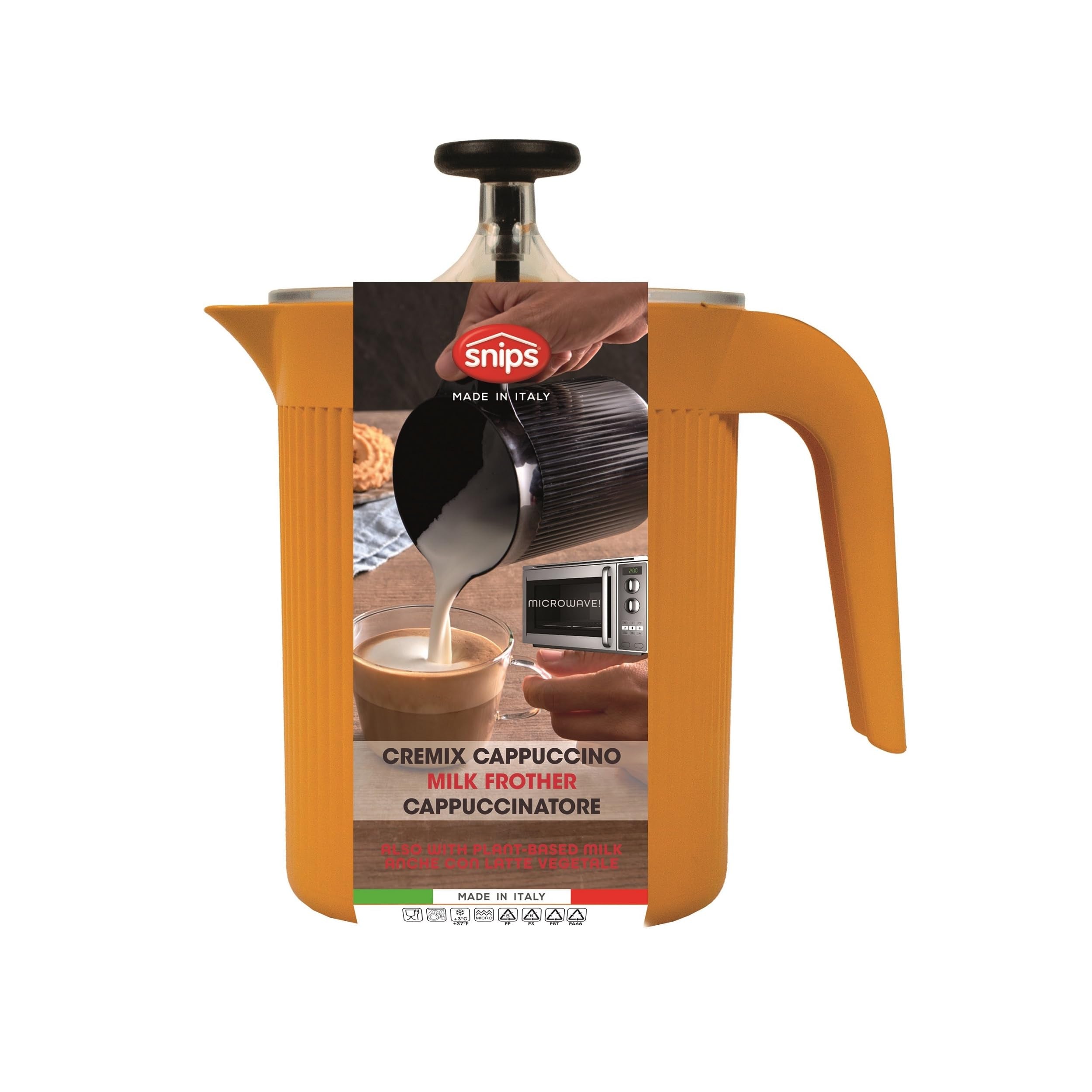 Snips Cremix Manual Milk Frother - 0.5L Capacity, Cream Color, Dishwasher Safe | Made in Italy 7