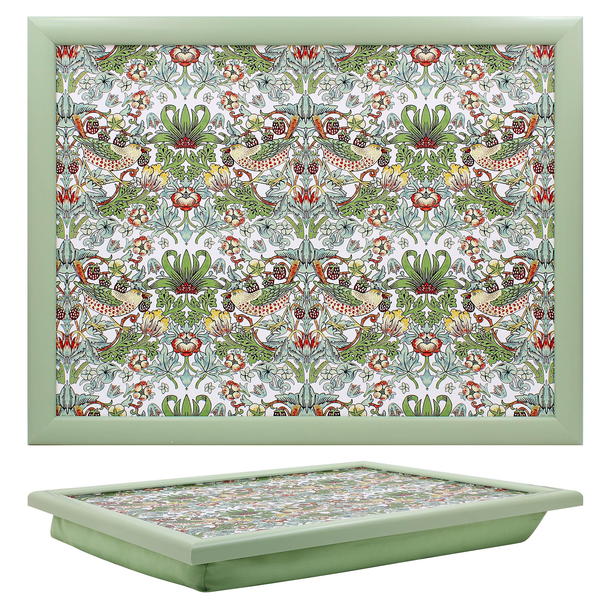 The Leonardo Collection William Morris Strawberry Thief Lap Tray with Bean Bag Cushion | Green | 44 x 33 cm 1