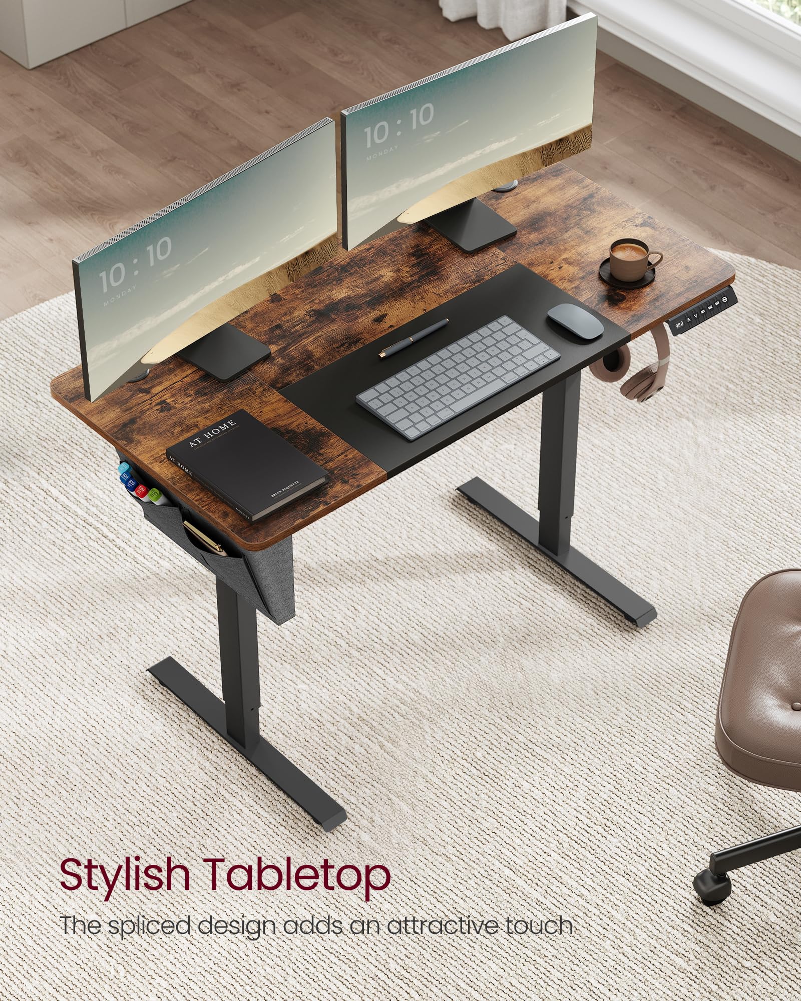 VASAGLE Electric Standing Desk - Height Adjustable 72-120 cm | 120 x 60 cm Top | Rustic Brown + Matte Black 8