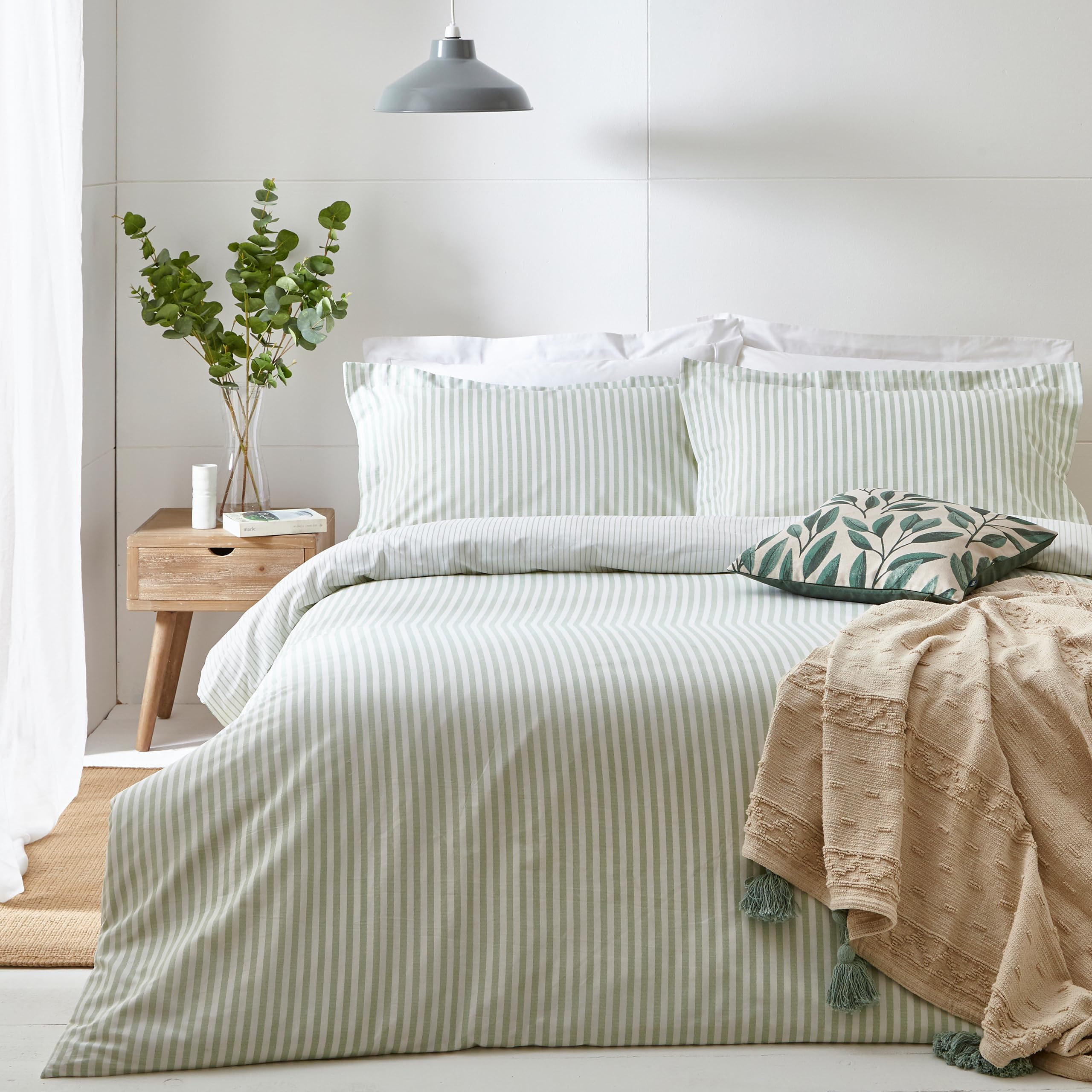 furn. Hebden Mélange Stripe Cotton Duvet Set | Double | Eucalyptus | 100% Cotton 1
