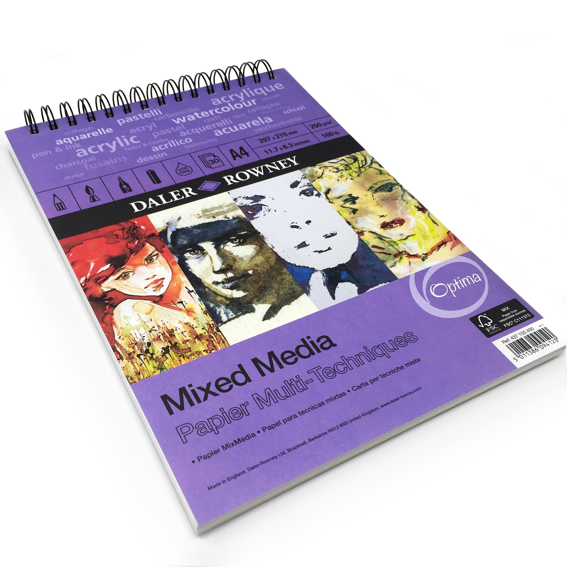 Daler Rowney Optima Mixed Media Paper Spiral Pad - 250 gsm | A4 | 30 Sheets 3