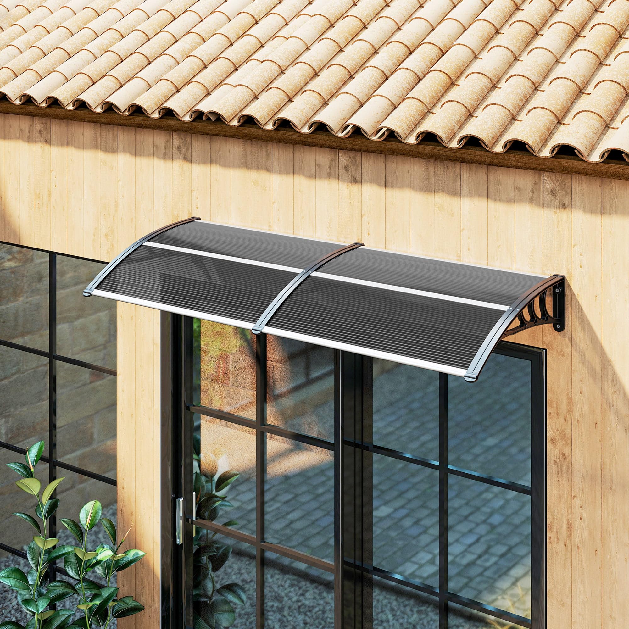 Outsunny Outdoor Awning Canopy - Curved Polycarbonate Shelter | 196L x 75W cm | Black 9