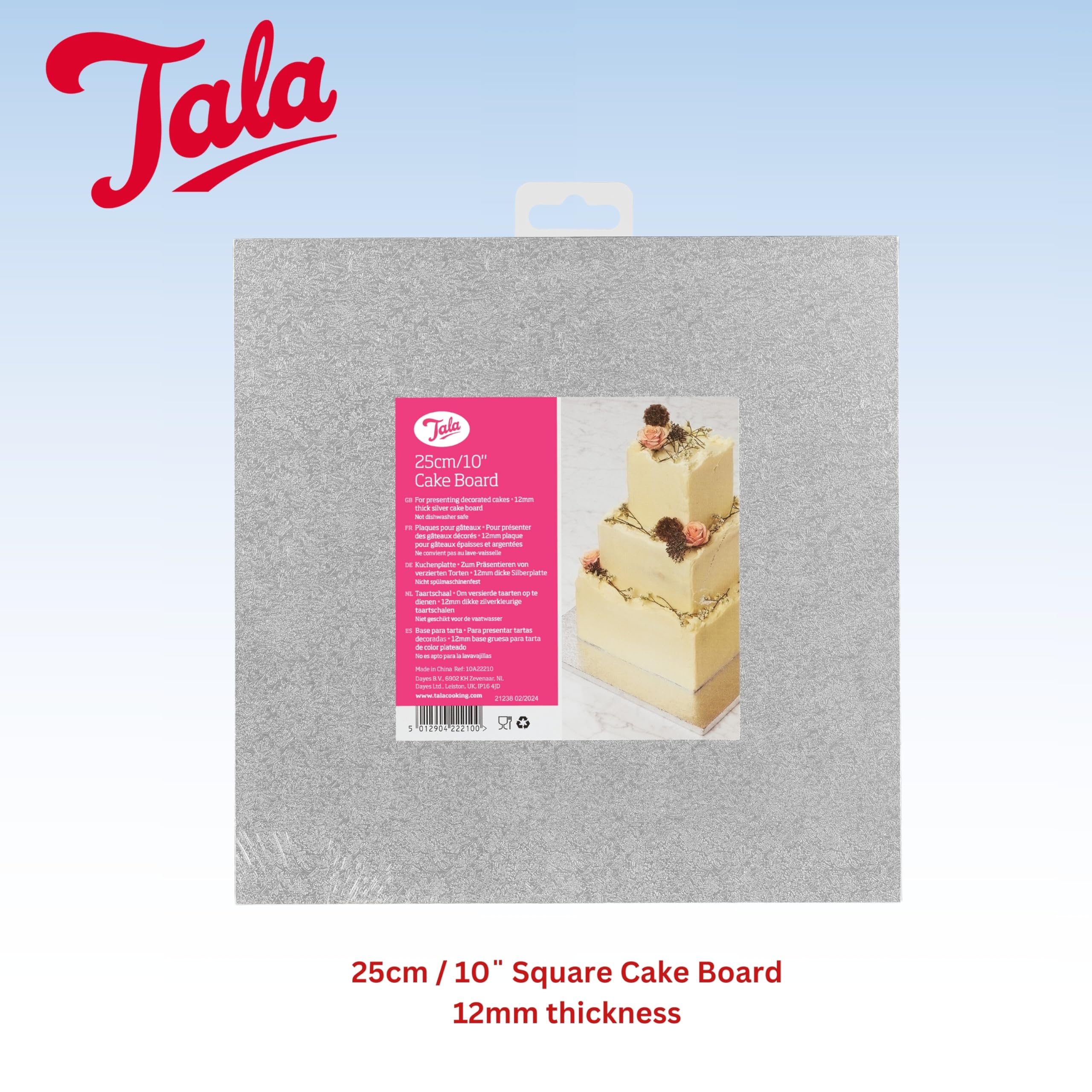 Tala Square Cake Board - 10x10 Inch (25cm) | 3mm Thick | Embossed Silver Foil Finish 3