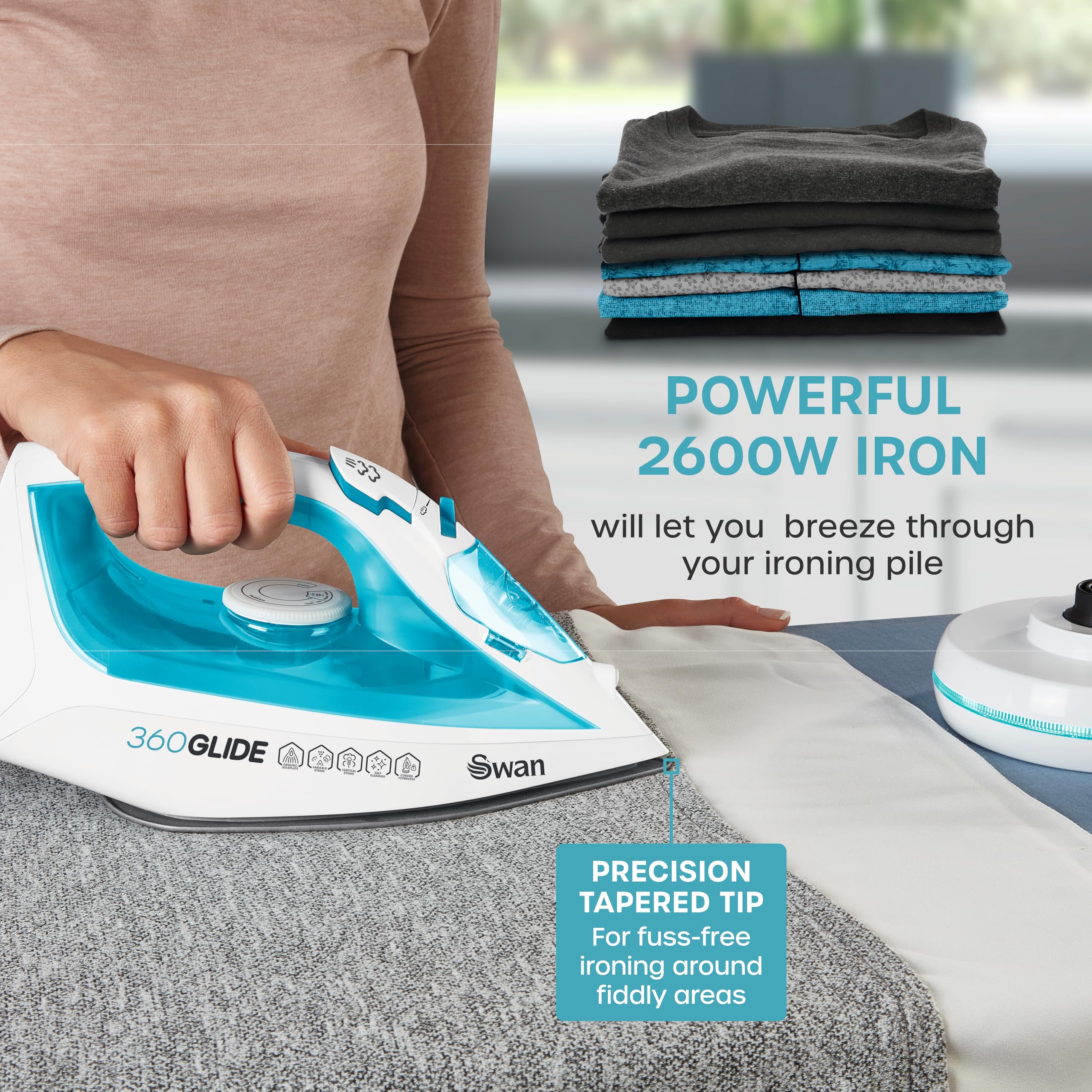Swan SI16410N Steam Iron - 2600W Power | Cord/Cordless Design | Ceramic Non-Stick Soleplate 4