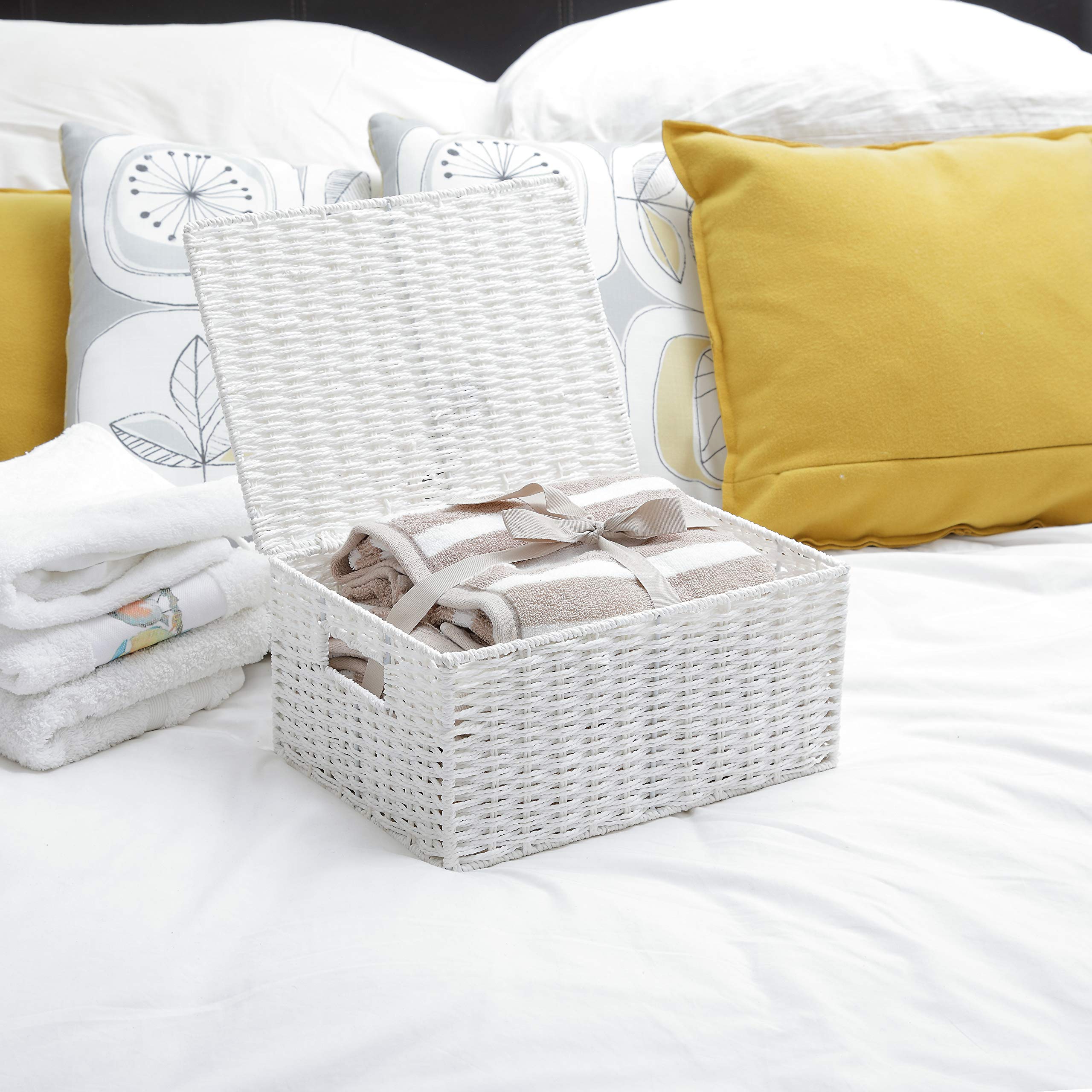 ARPAN Paper Rope Storage Basket Box with Lid - White, Large (W33cm x D24cm x H15.5cm) 2