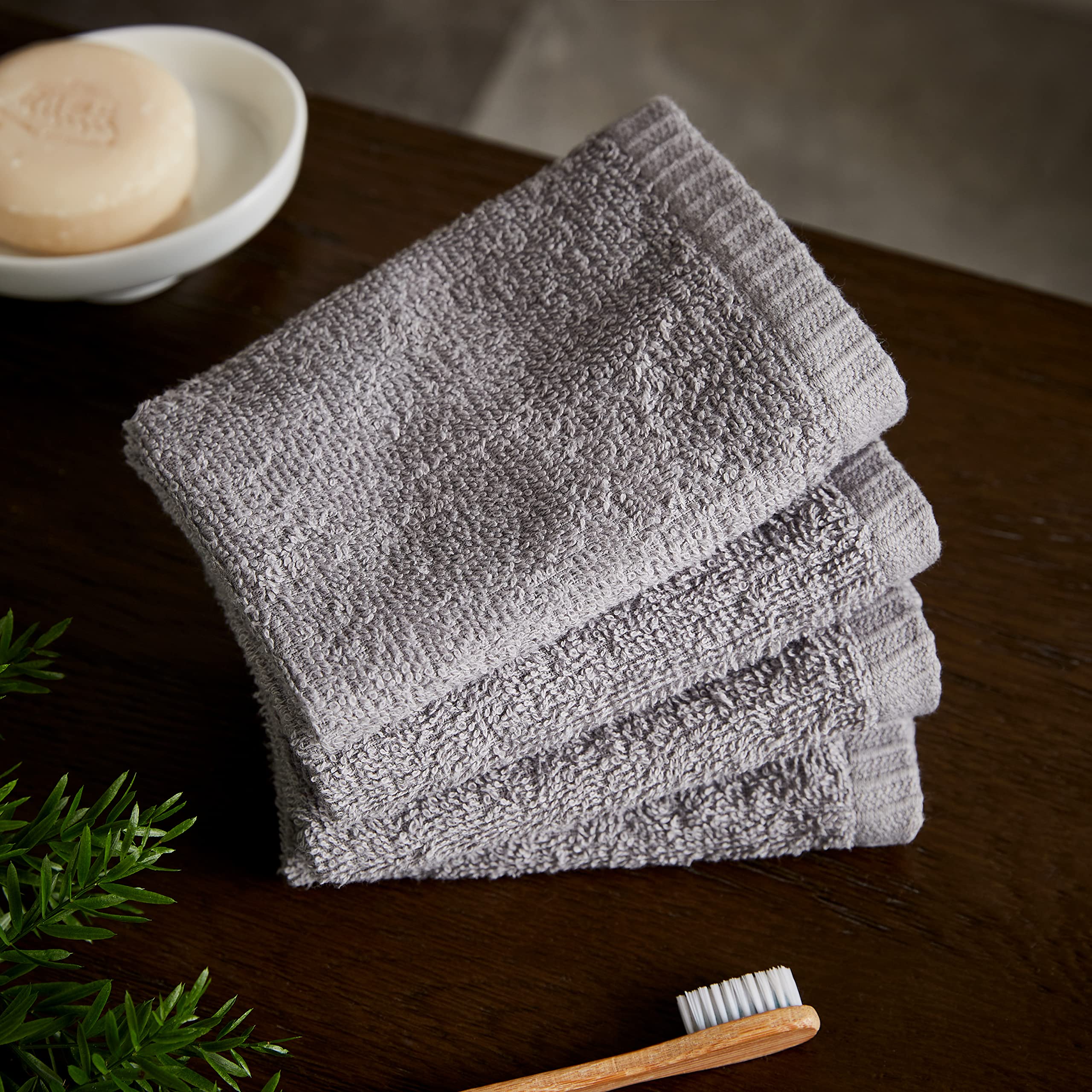 Catherine Lansfield Quick Dry Cotton Face Cloth Set - 4 Pack Grey | 400gsm | 30x30cm 1