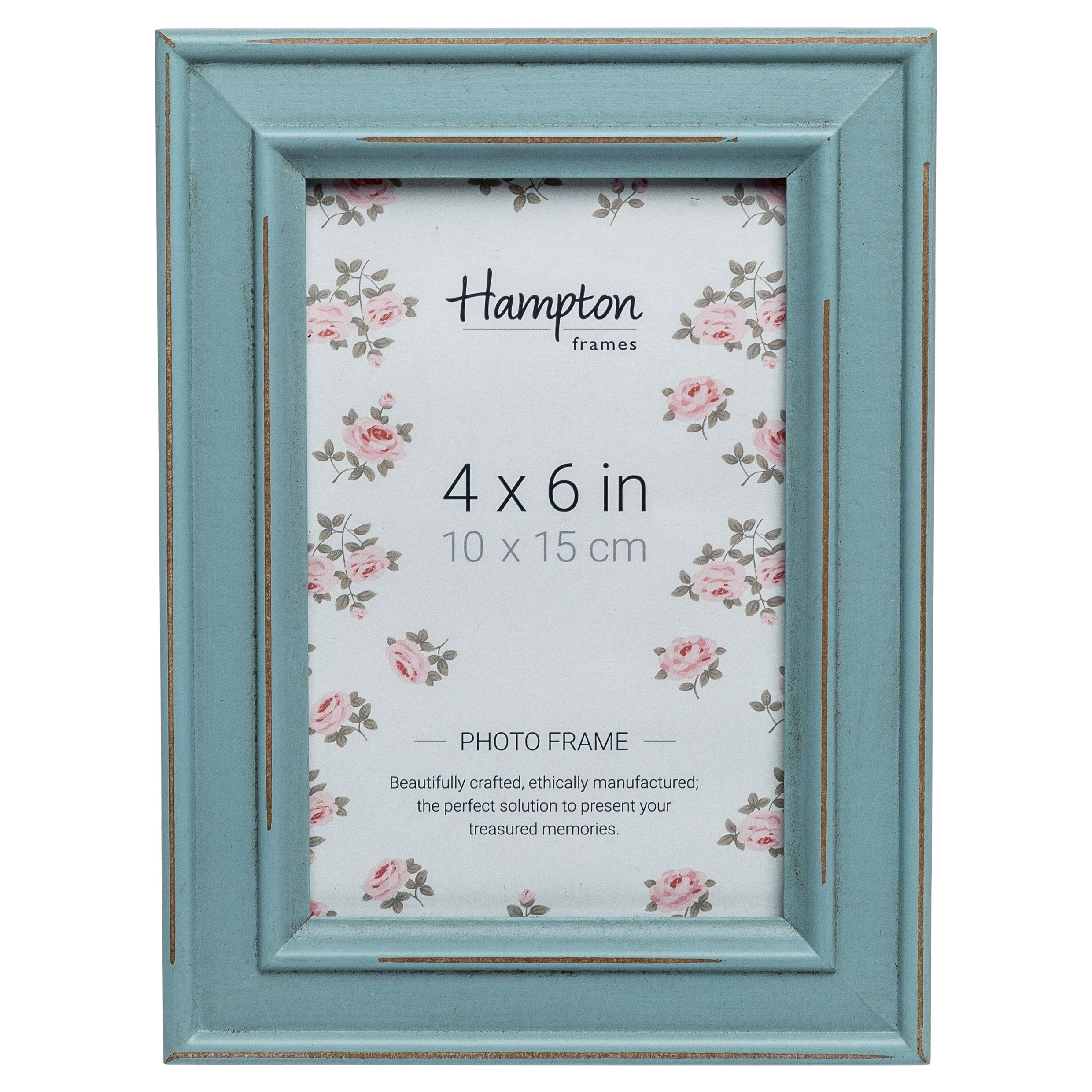 Hampton Frames PALOMA 4x6 Wood Picture Frame | Light Blue Shabby Chic | Tabletop & Wall Mount