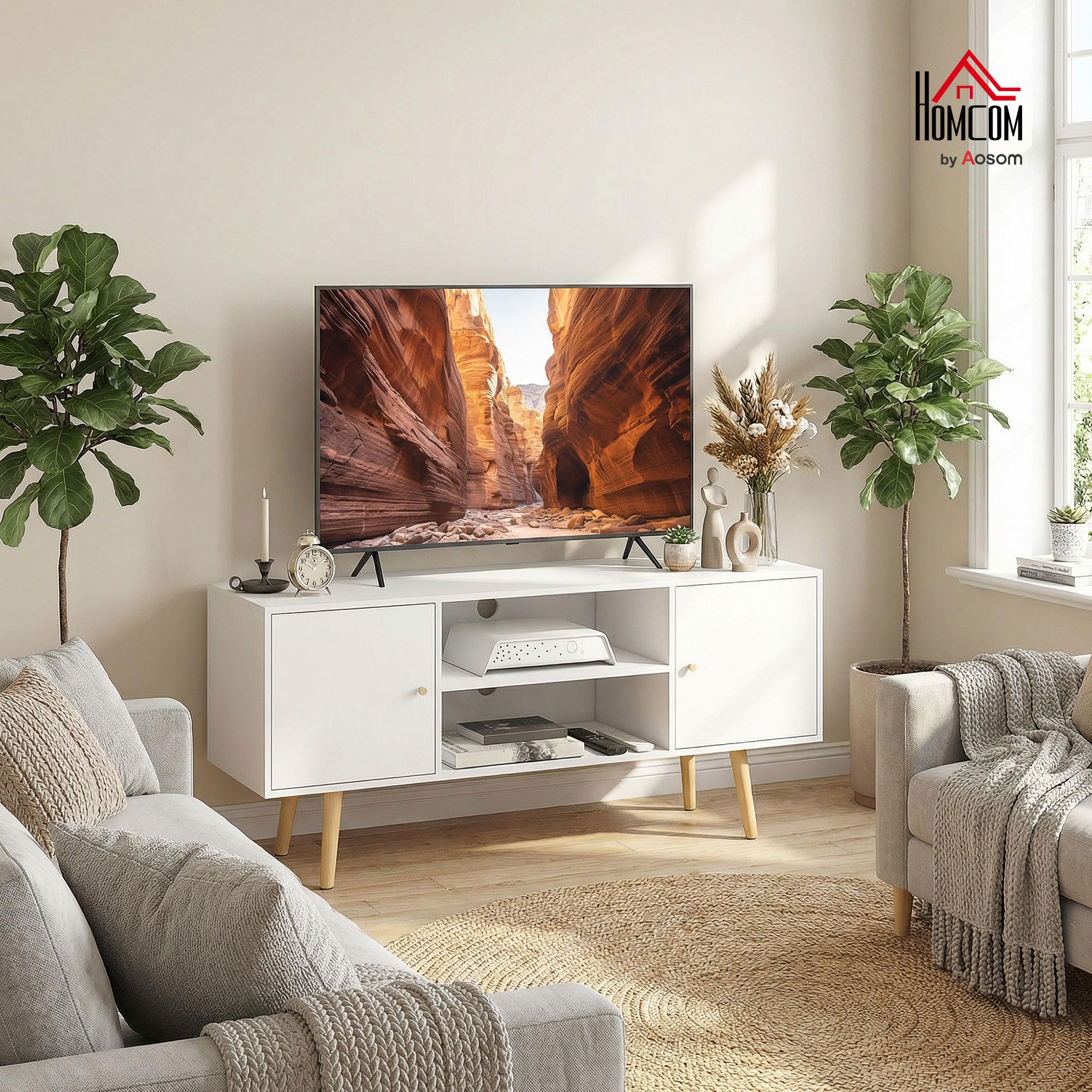 HOMCOM TV Stand Cabinet for up to 55 Inches | White Engineered Wood | 120cm Wide 2