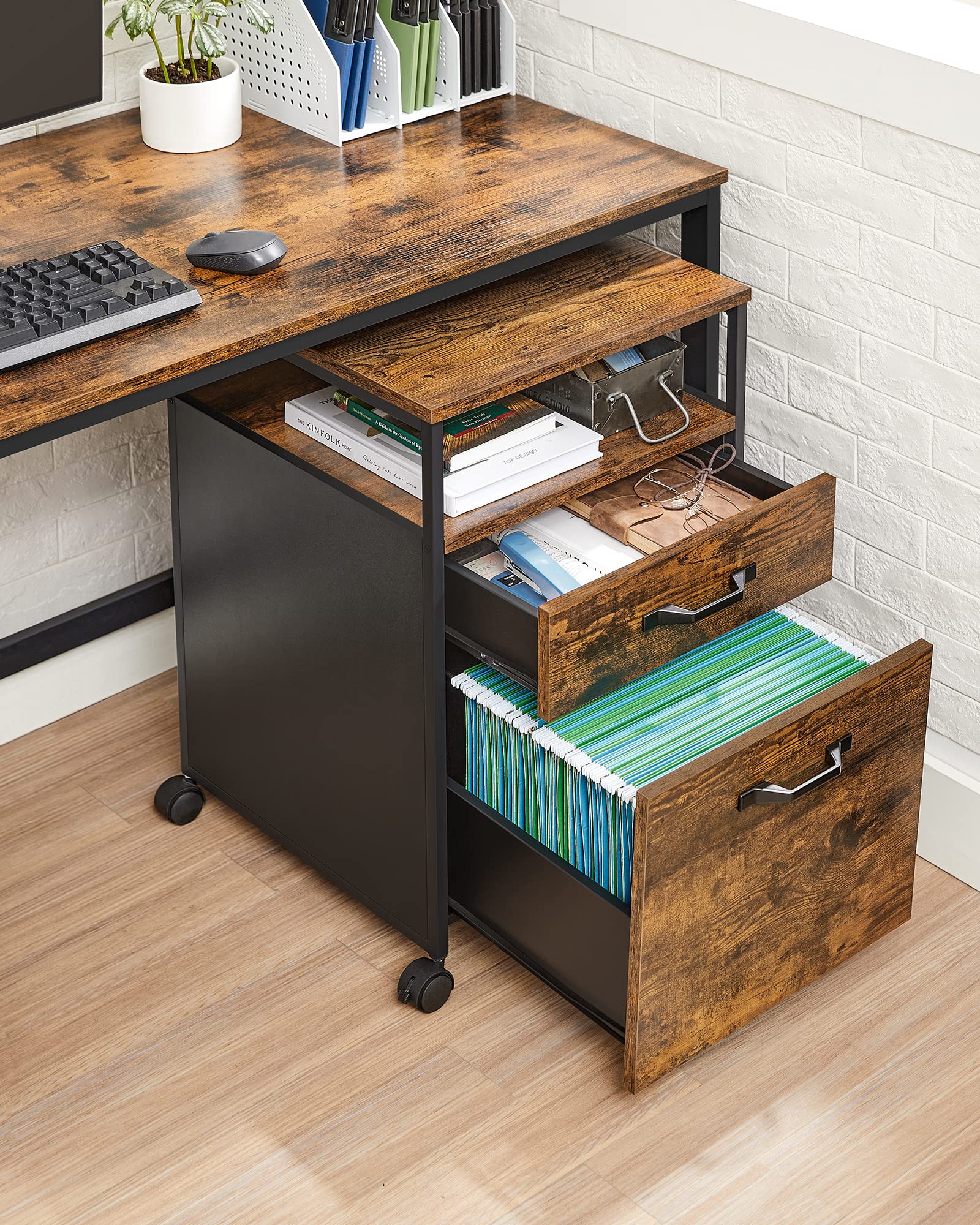 VASAGLE Mobile File Cabinet with 2 Drawers for Letter/A4 Files | Rustic Brown + Black | 50 kg Max Load 5