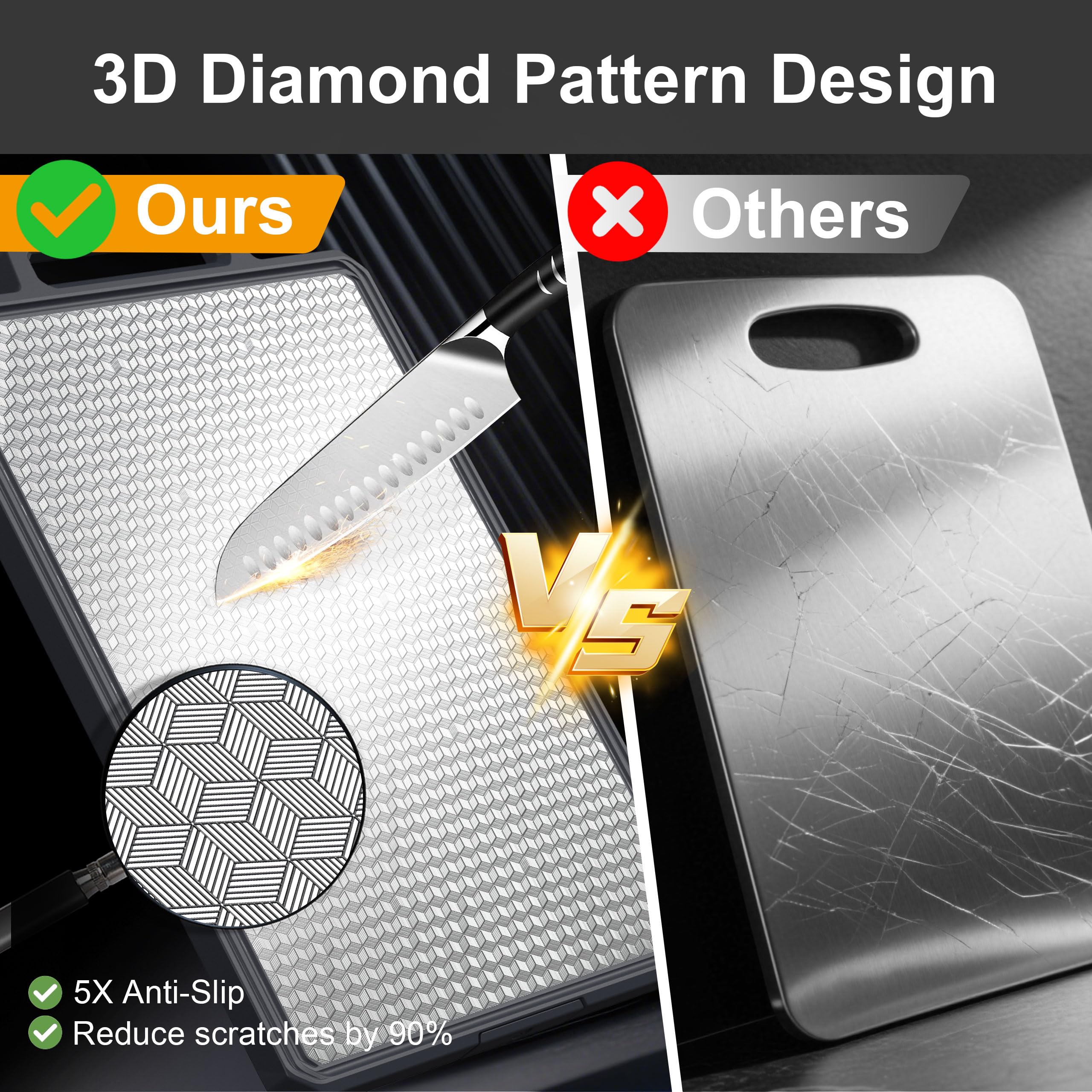 Rottogoon Double-Sided Stainless Steel & Wheat Straw Chopping Board | 40x27cm | Antibacterial 3