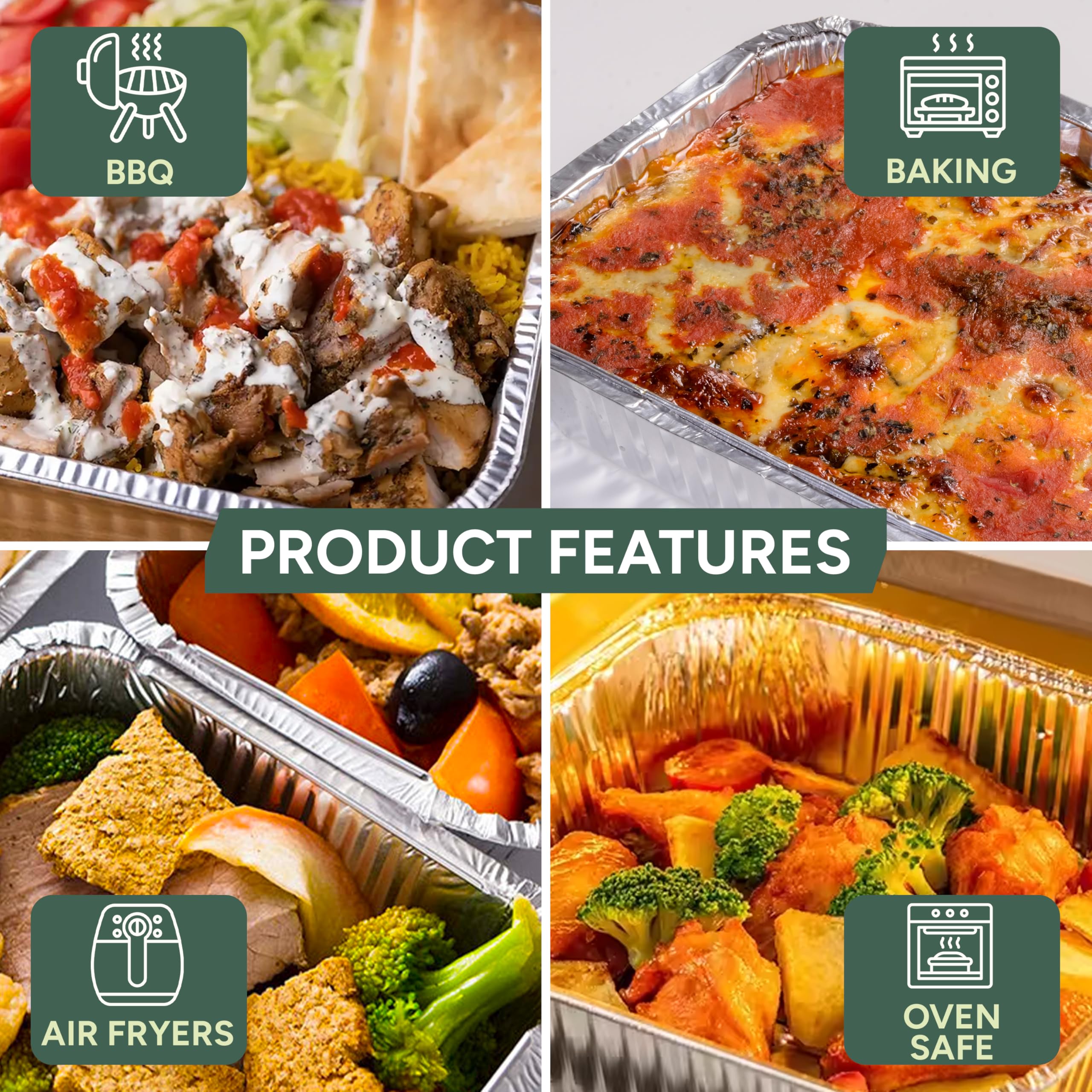 Zuvo Heavy-Duty Aluminium Trays - 32 x 26 x 7cm (10 Pack) | Oven & Freezer Safe 4