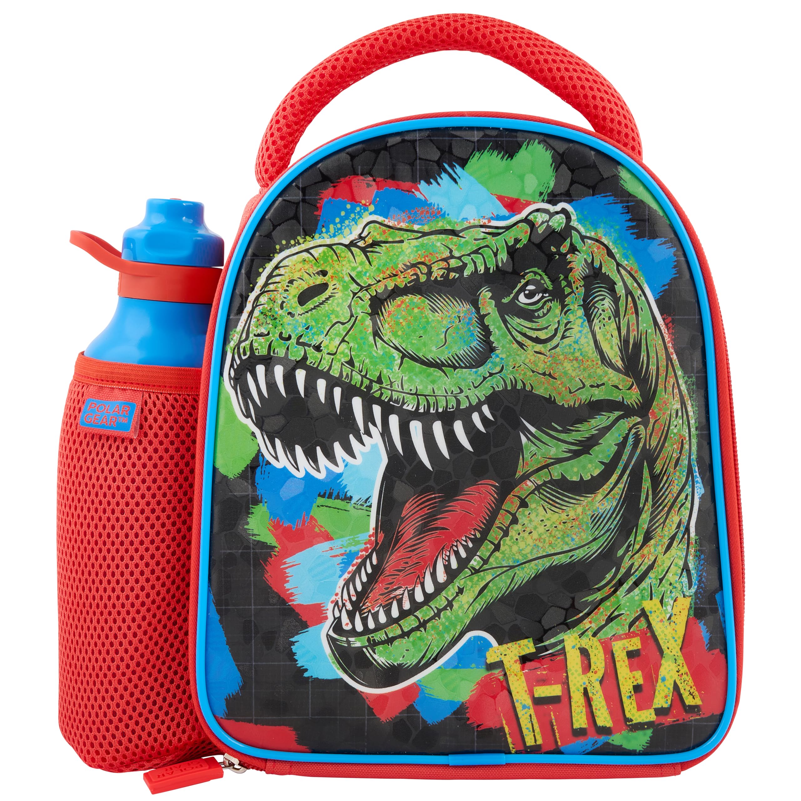 Polar Gear Dino T-Rex Insulated Kids Lunch Bag with 600ml Water Bottle | Polyester | Red 1