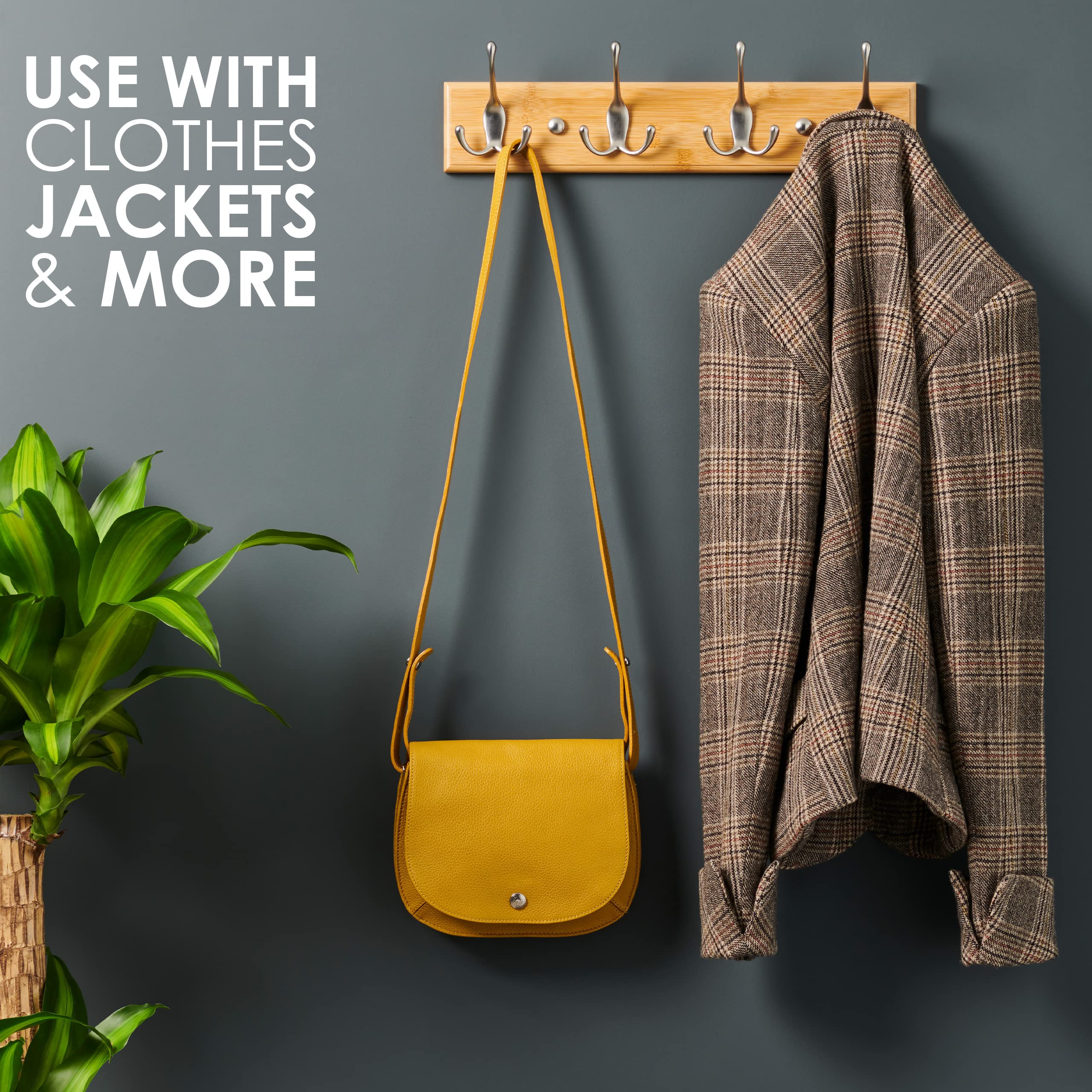 LARHN Wall-Mounted Coat Rack - 4 Matt-Nickel Triple Hooks on Bamboo Base | 42 cm Width 4