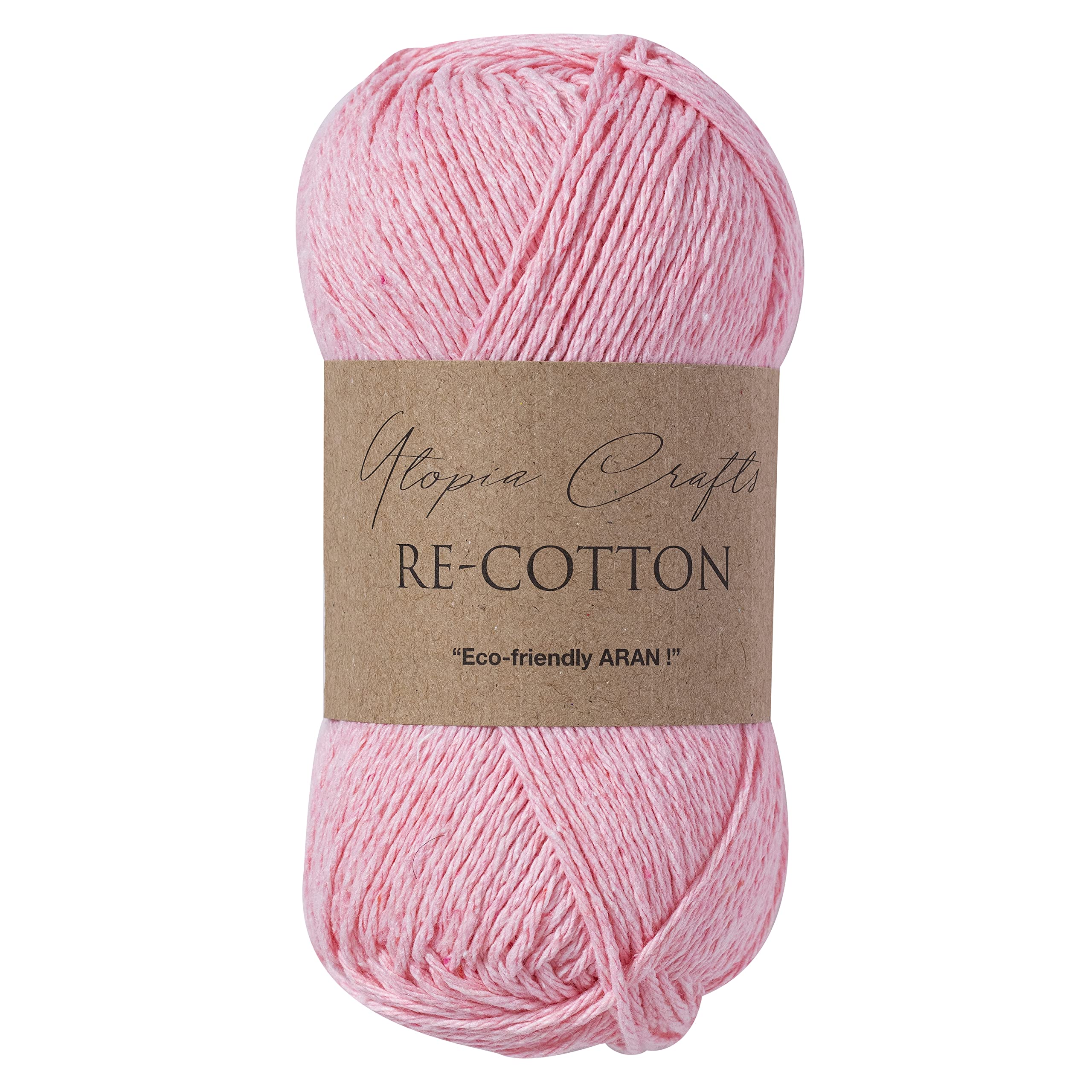 Utopia Crafts Re-Cotton Yarn - DK/Worsted Weight, Light Pink | 100g Ball | Oeko-Tex Certified 2