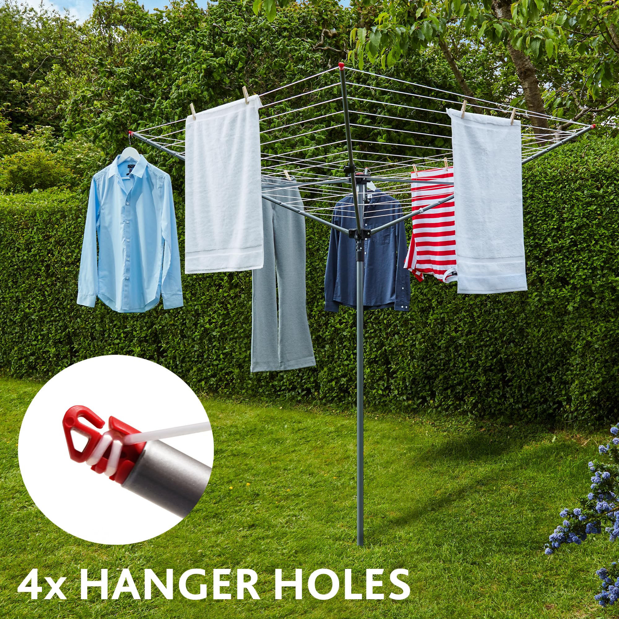 Vileda 4 Arm Rotary Dryer - 45m Line Space | 3-Position Height Adjustment | Carbon Steel 4