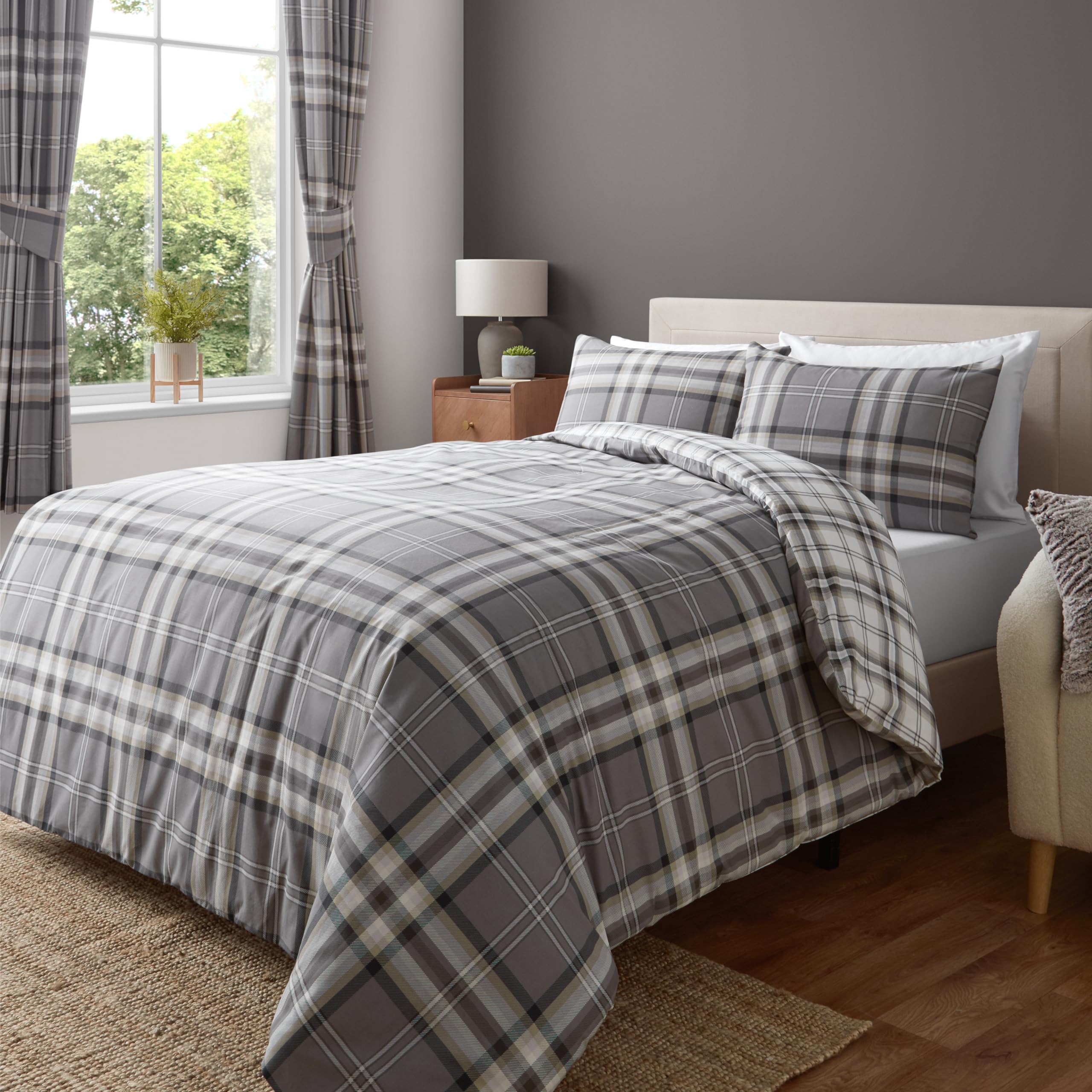 Catherine Lansfield Kelso Check Reversible Single Duvet Cover Set with Pillowcase Charcoal Grey 1