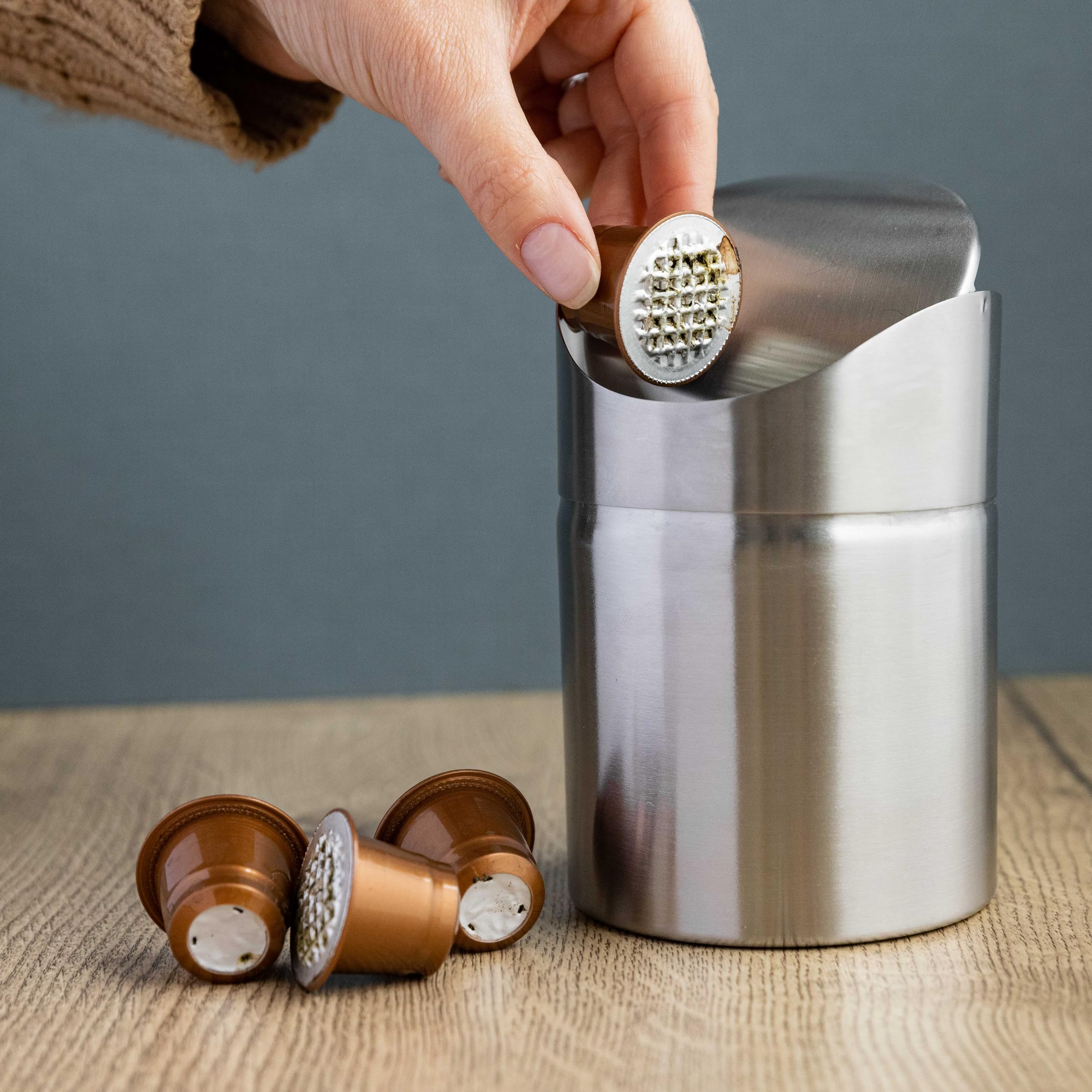 La Cafetière Mini Coffee Pod / Tea Bag Bin - Stainless Steel Countertop Waste Container | 95x95x170mm 3