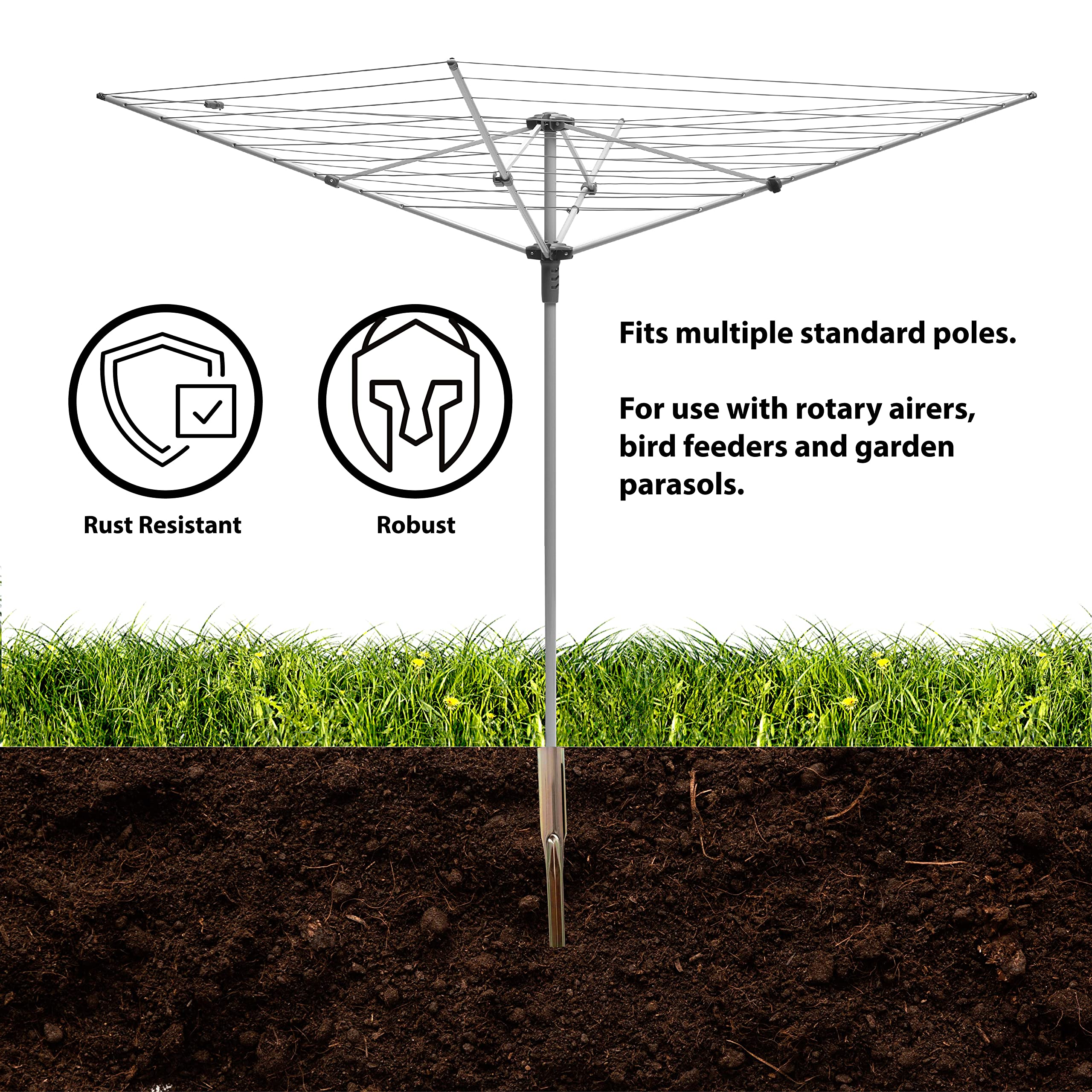 Addis Heavy Duty Metal Ground Spike with 5 Plastic Inserts for Rotary Washing Lines & Poles | 32-50mm