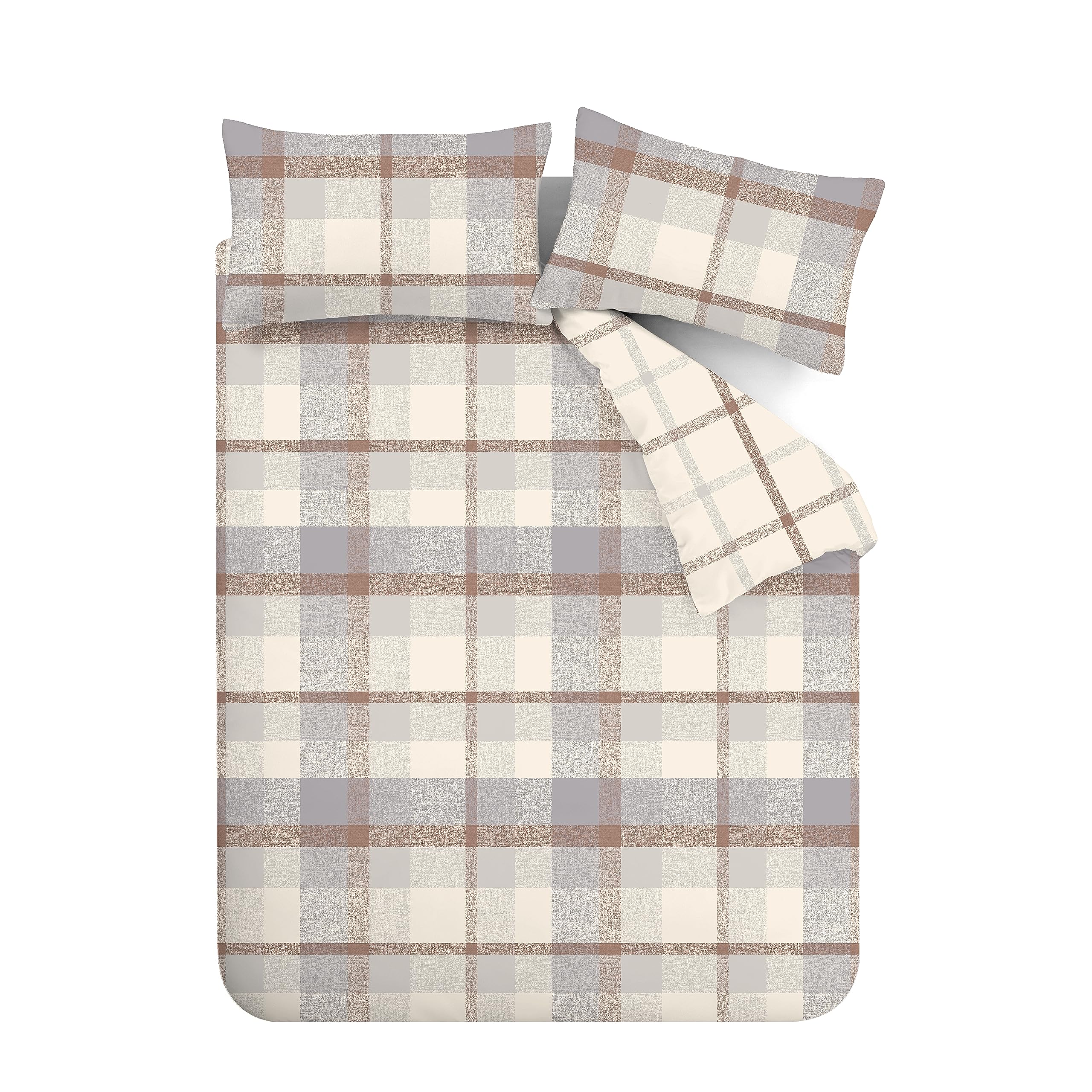 Catherine Lansfield Brushed Cotton Check Reversible King Duvet Cover Set | 100% Cotton | 3 Piece Set 5