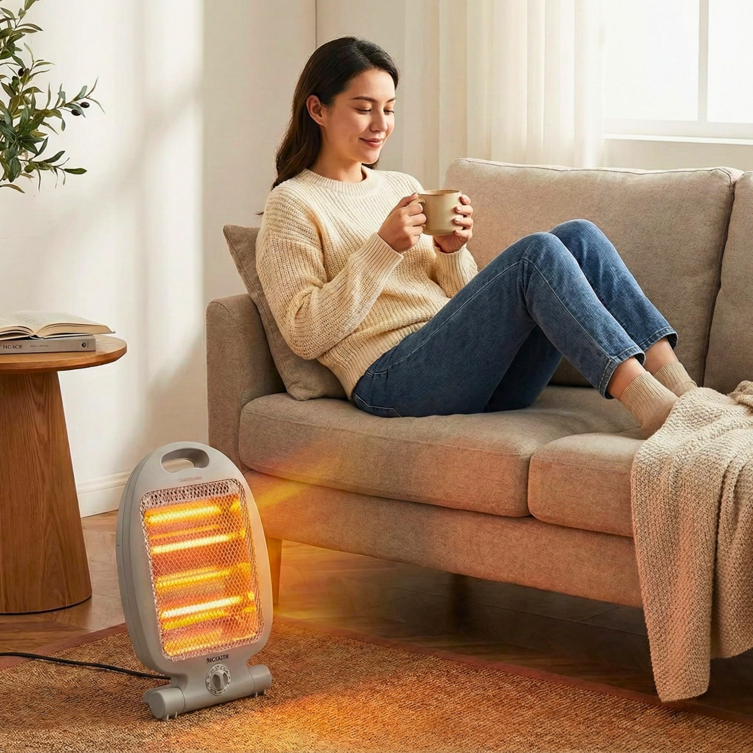 SHATCHI 800W Halogen Heater - Portable Quartz with 2 Heat Settings (400W/800W) | White Quartz 9