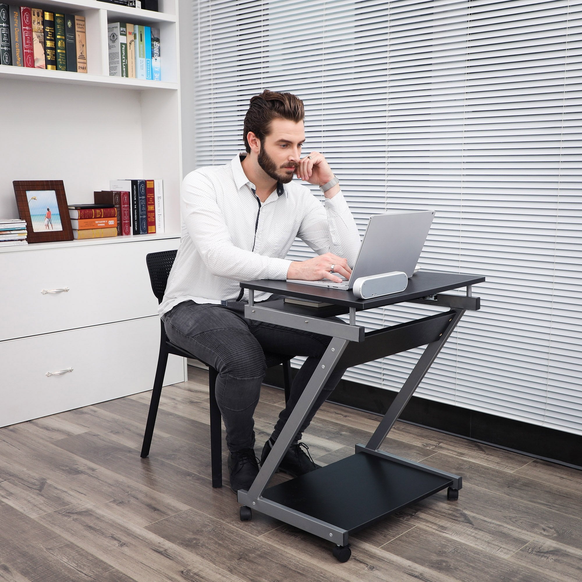 VASAGLE Mobile Z-Shaped Computer Workstation | 60x48x73cm | Black | Supports 30 kg 7