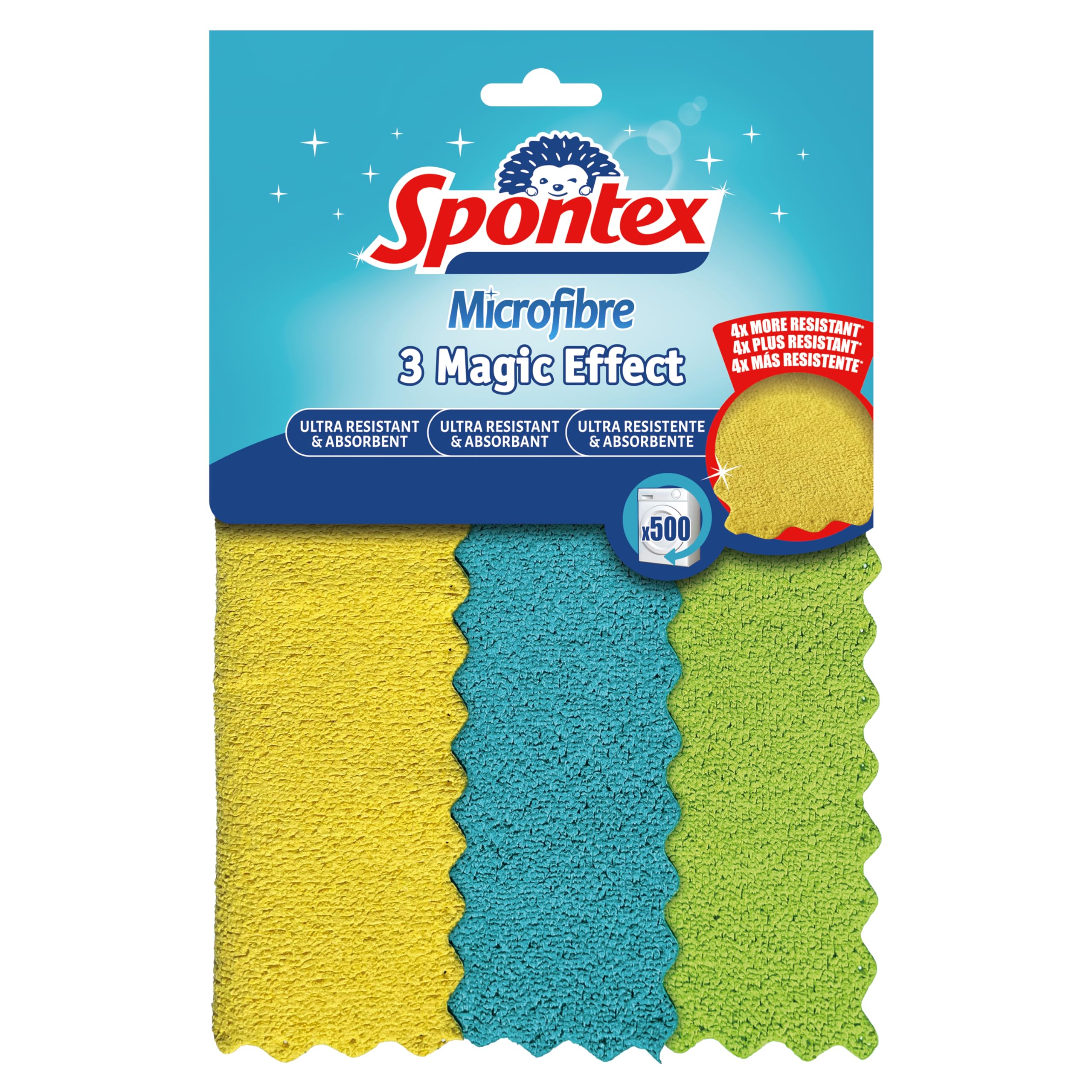 Spontex Magic Effect Microfibre Cleaning Cloths - 3 Count | 4x More Resistant | Fast Drying 1