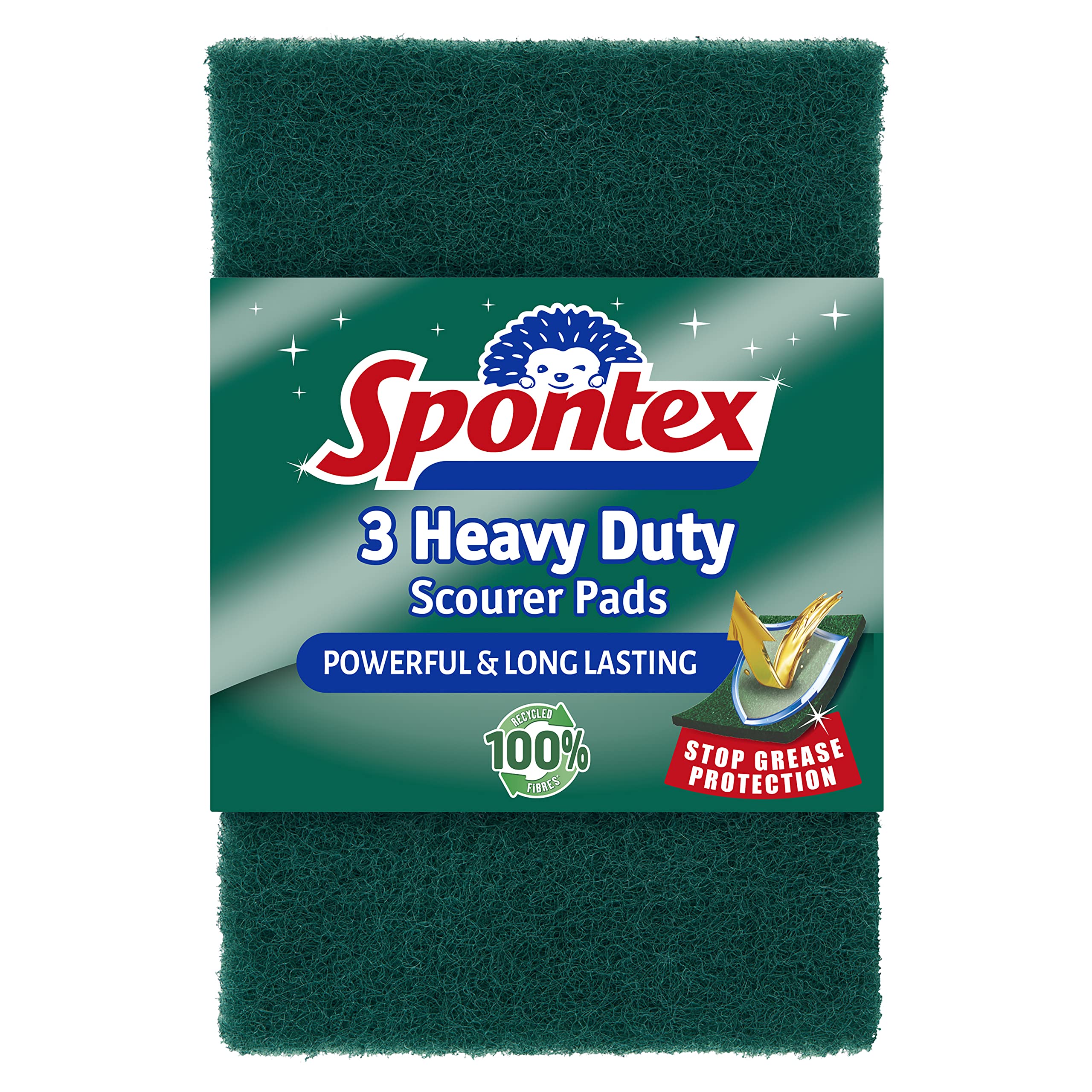 Spontex Heavy Duty Scourer Pads - 3 Count Pack | Anti-Grease System | 100% Recycled Fibres 1