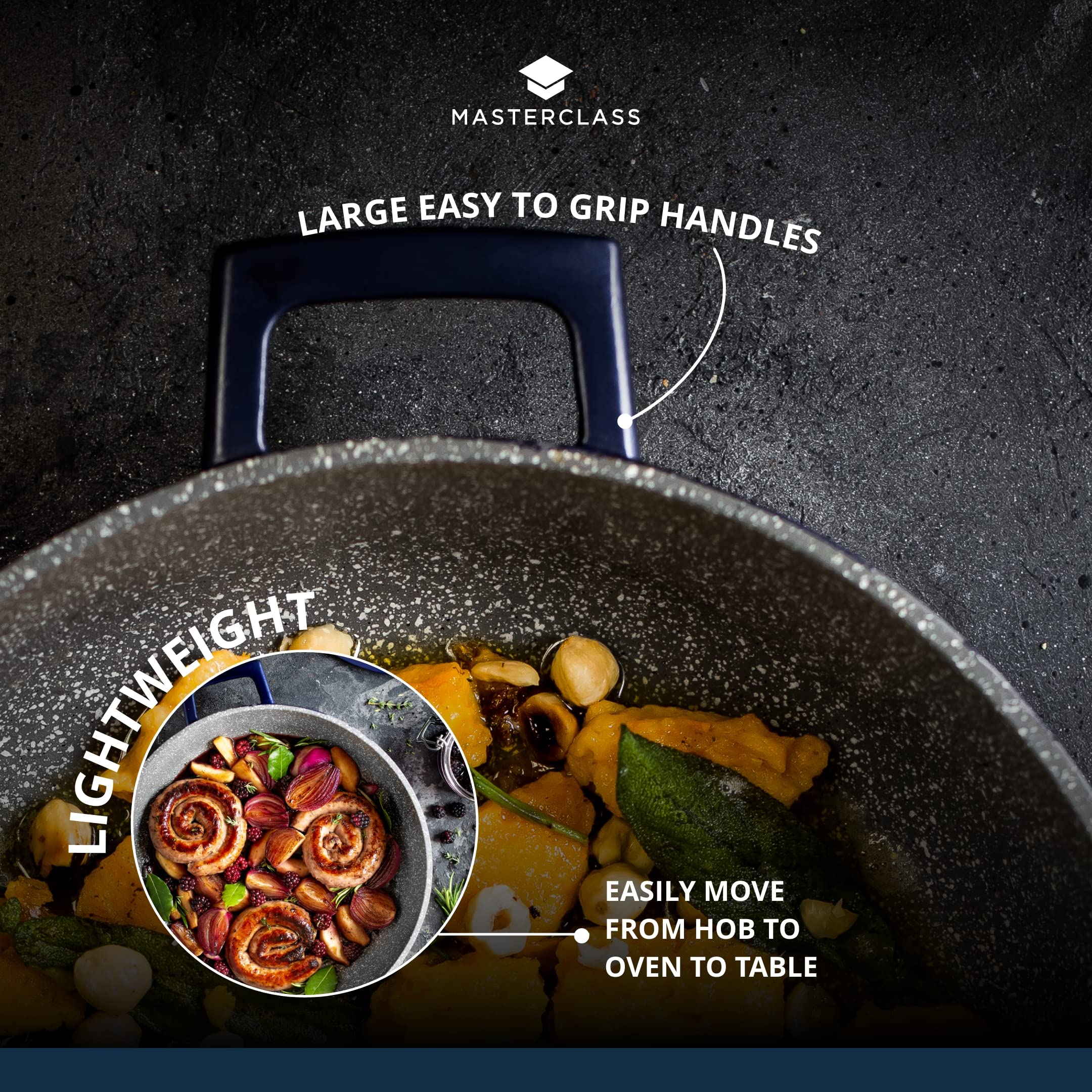 MasterClass Shallow Casserole Dish with Lid - 4 Litre, 28 cm, Lightweight Cast Aluminium, Blue 7