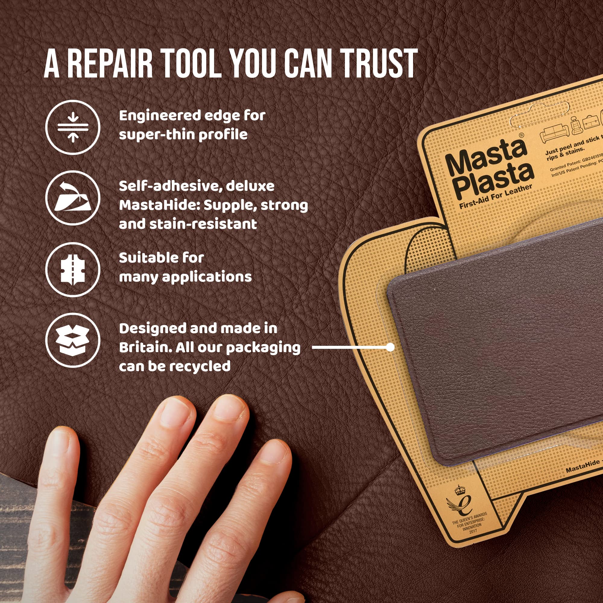 MastaPlasta Self-Adhesive Leather Repair Patch - Tan | 20cm x 10cm | Upholstery Quality 4