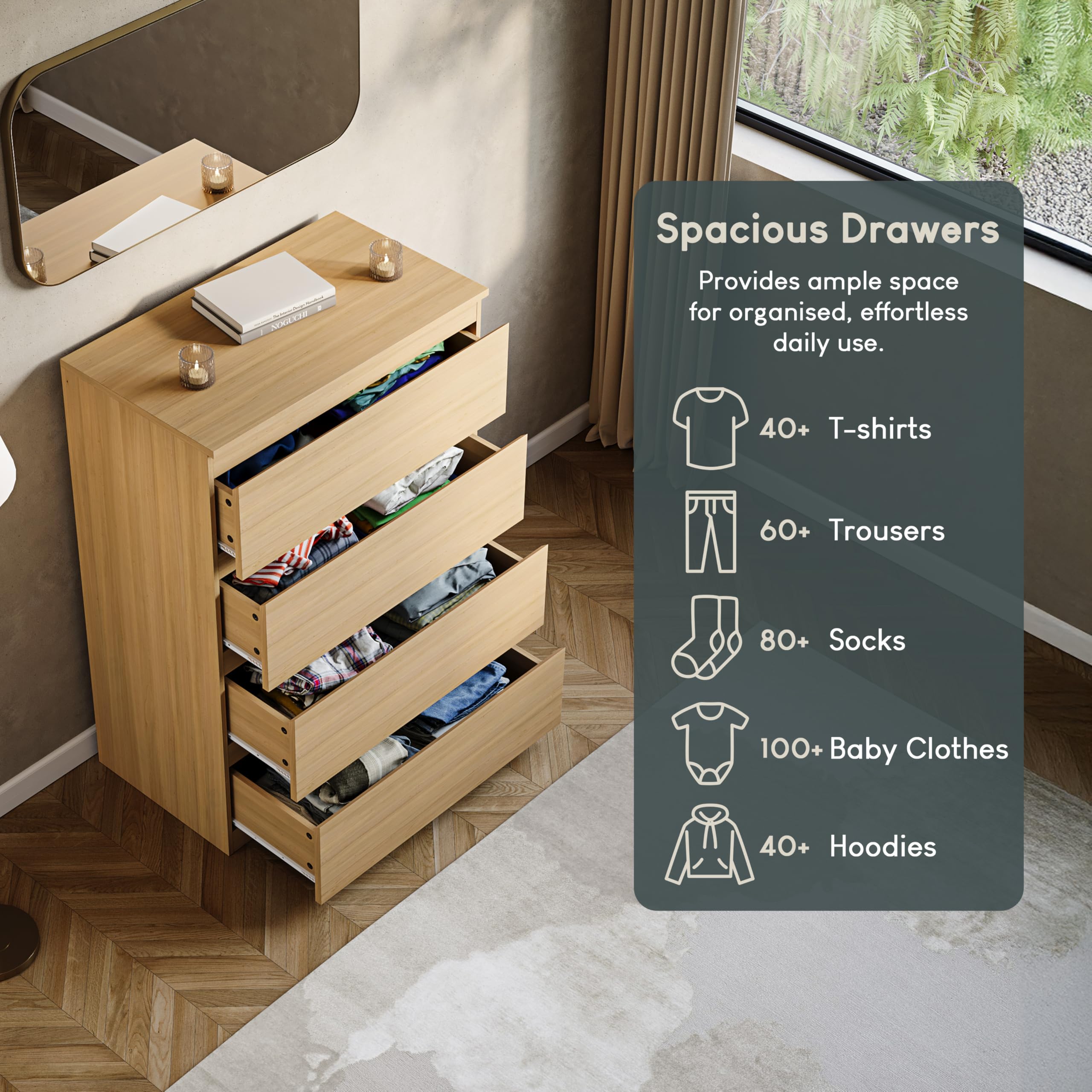 Vida Designs Denver 4 Drawer Chest of Drawers | Pine | 70W x 40D x 96H cm 4