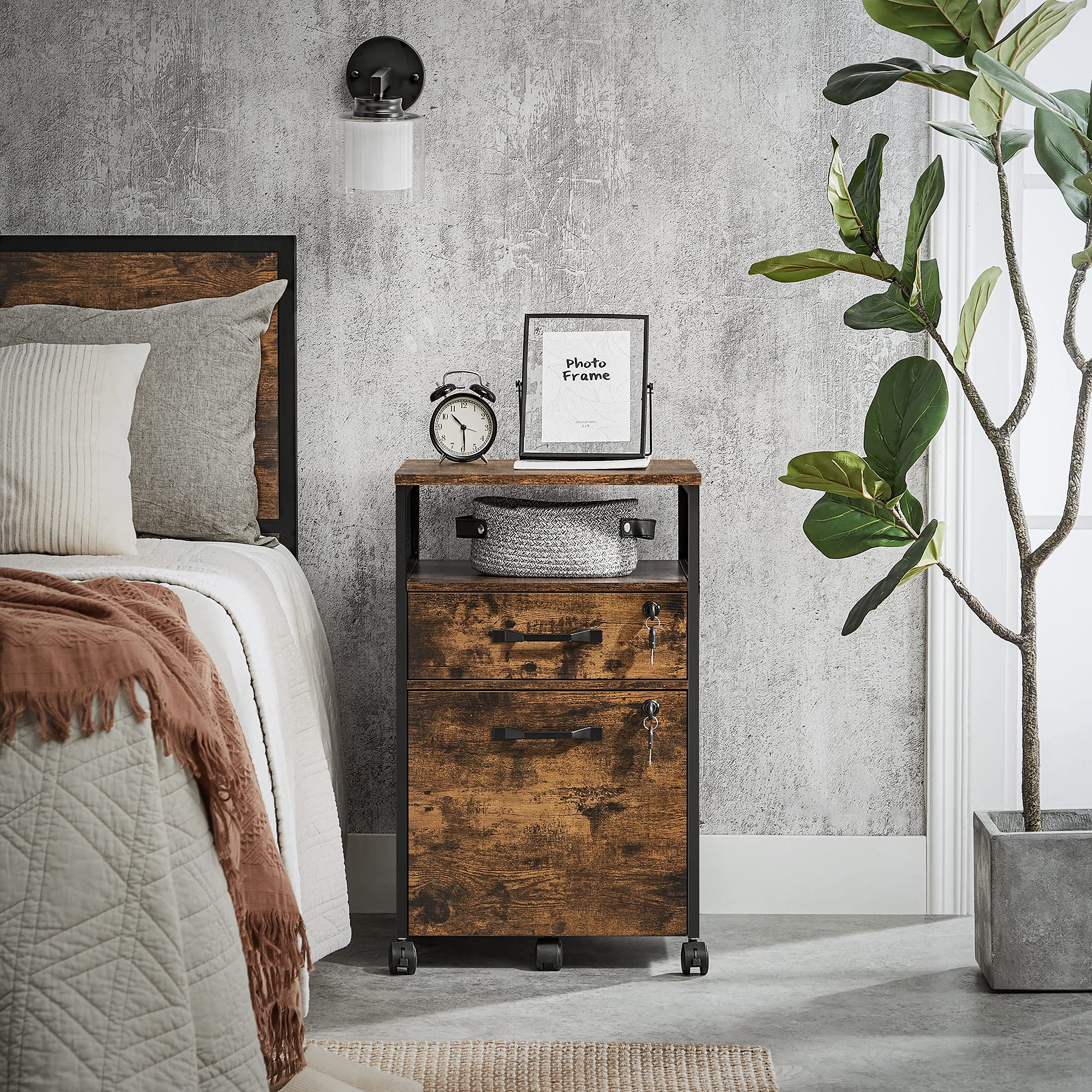 VASAGLE Mobile File Cabinet with 2 Lockable Drawers | Rustic Brown + Black | 44x42x69 cm 5