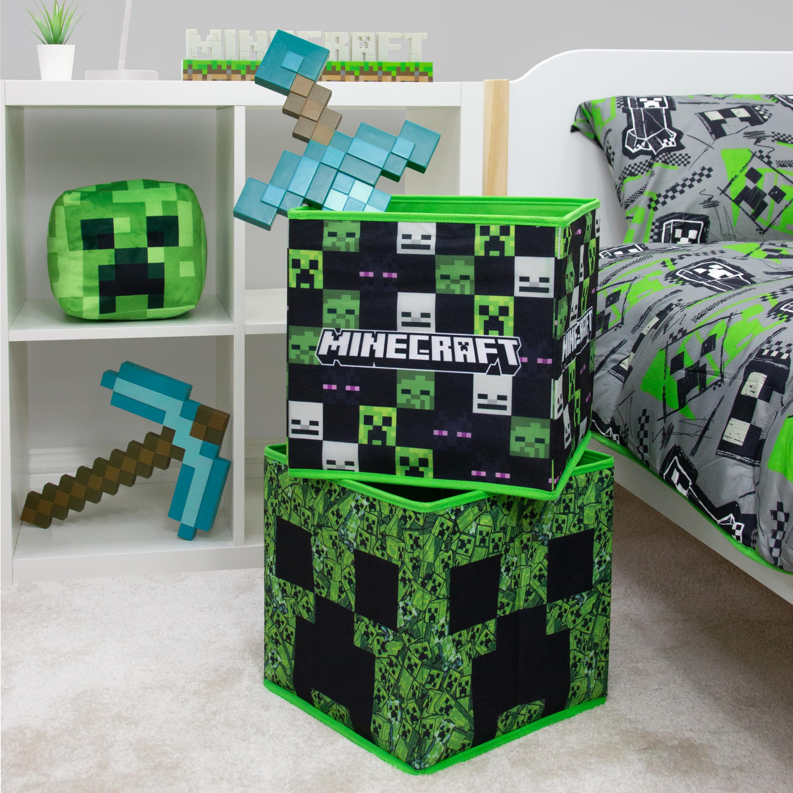 Minecraft Officially Licensed Storage Boxes - 2 Pack Foldable Cubes | 30cm x 30cm 6