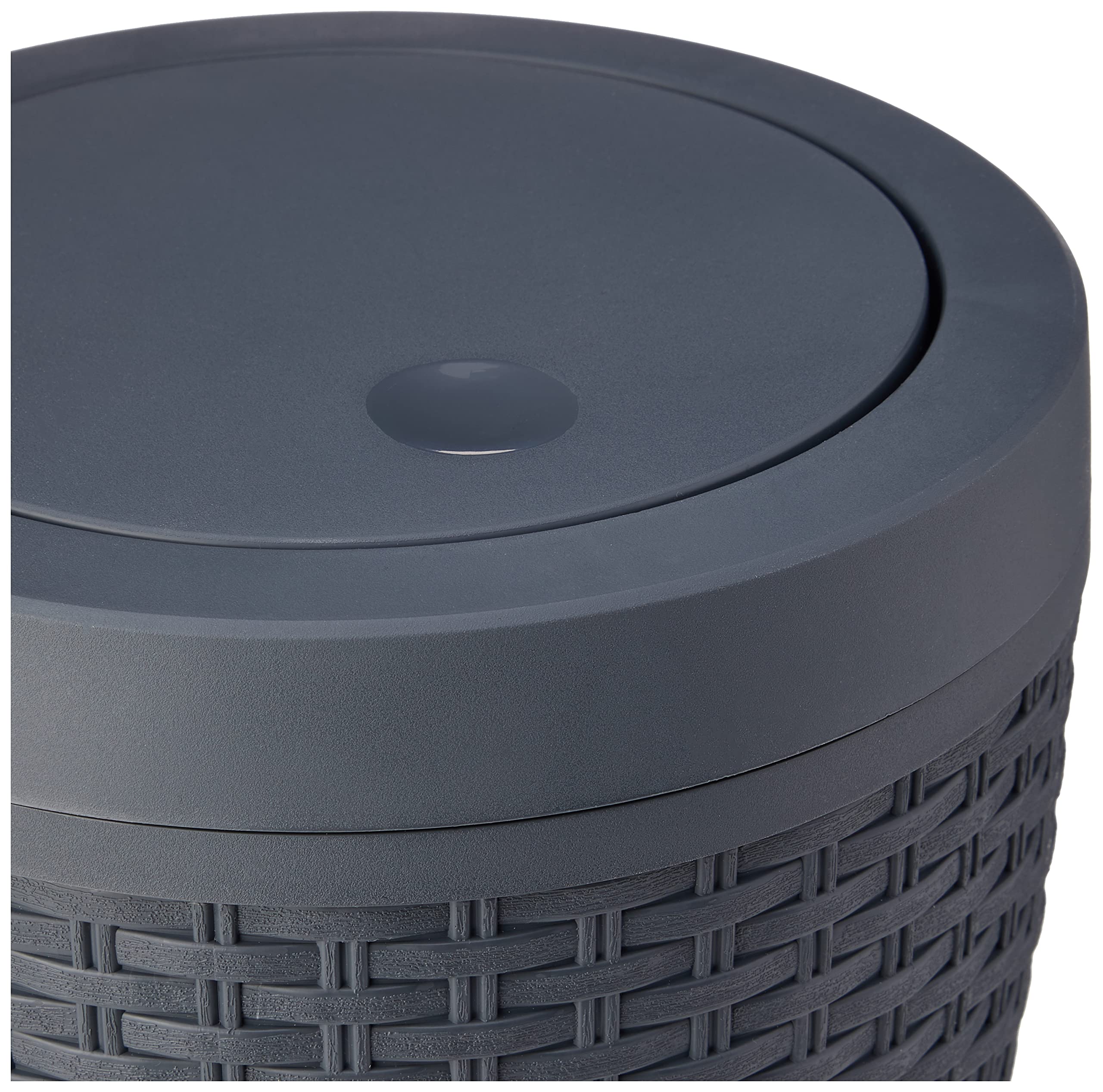 Addis Faux Rattan Round Swing Lid Bathroom Bin - Charcoal | 5L Capacity | Plastic 2