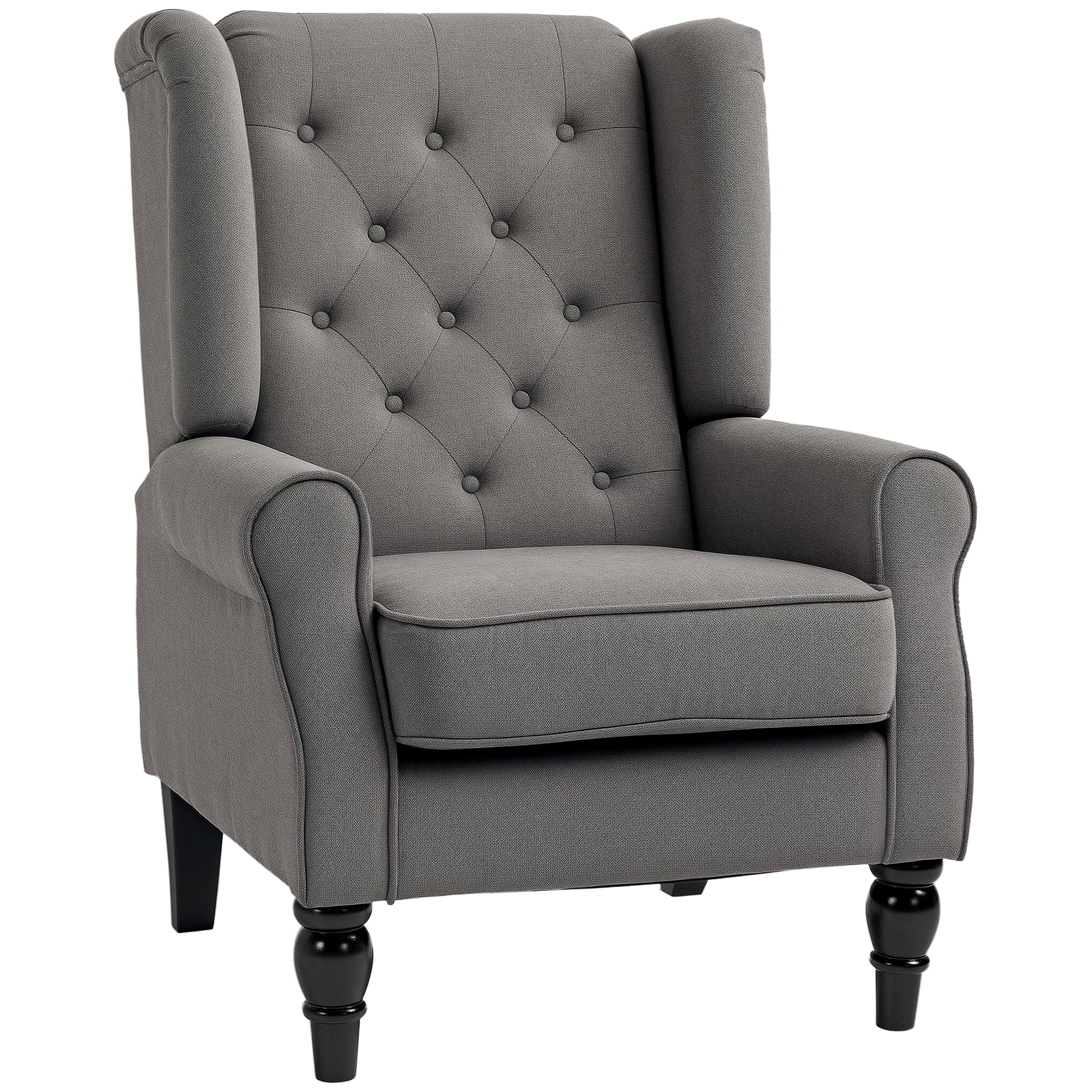 HOMCOM Retro Wingback Armchair - Snow Flannel, Button Tufted, Dark Grey | Supports 160kg 1