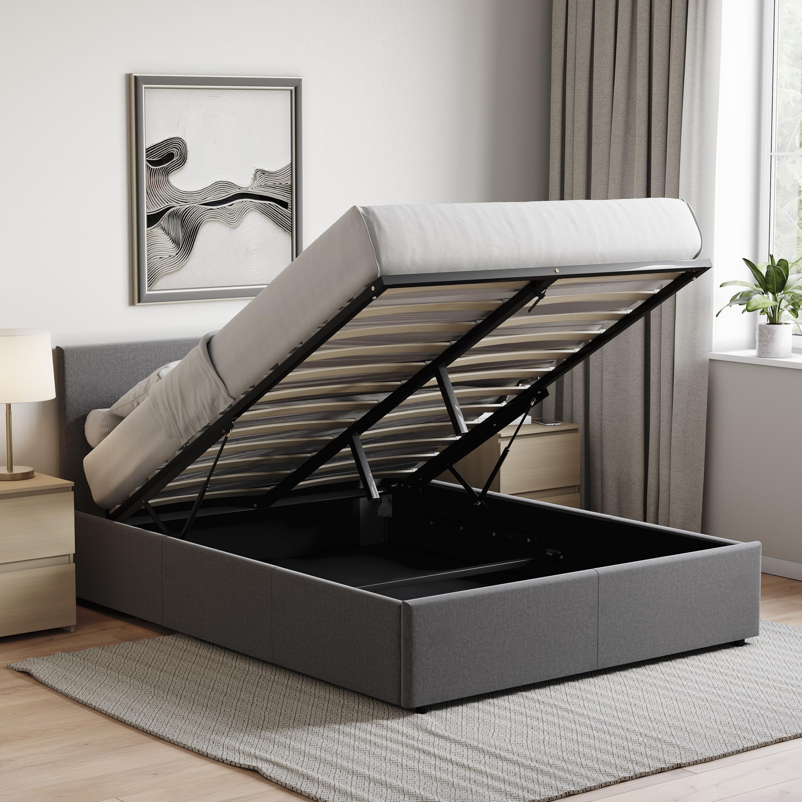 Vida Designs Veronica Double Ottoman Bed Frame - 4ft6 Size | Dark Grey Linen Upholstery | Gas-Lift Storage 5