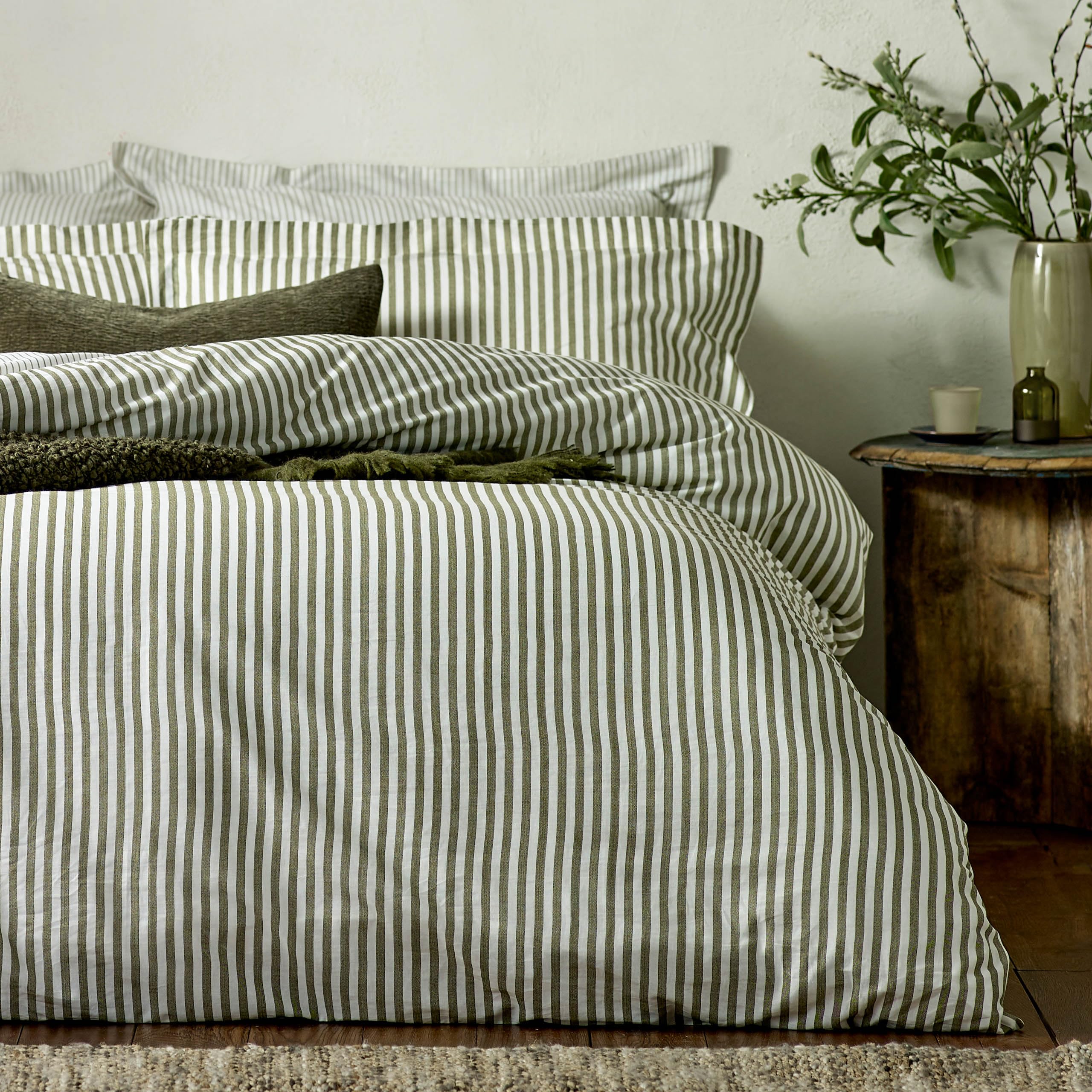 furn. Yard Hebden Mélange Stripe Cotton Duvet Set | Olive | King | 100% Washed Cotton 4