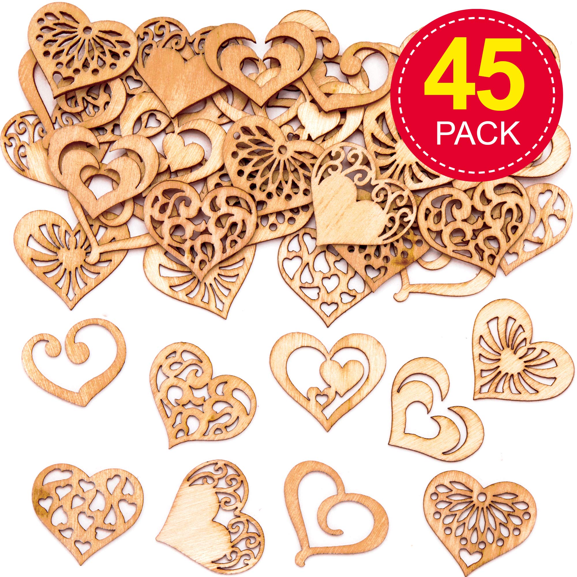 Baker Ross Heart Mini Wooden Shapes (45 Pack) - 25-30mm Embellishments for Crafts | AT477 2
