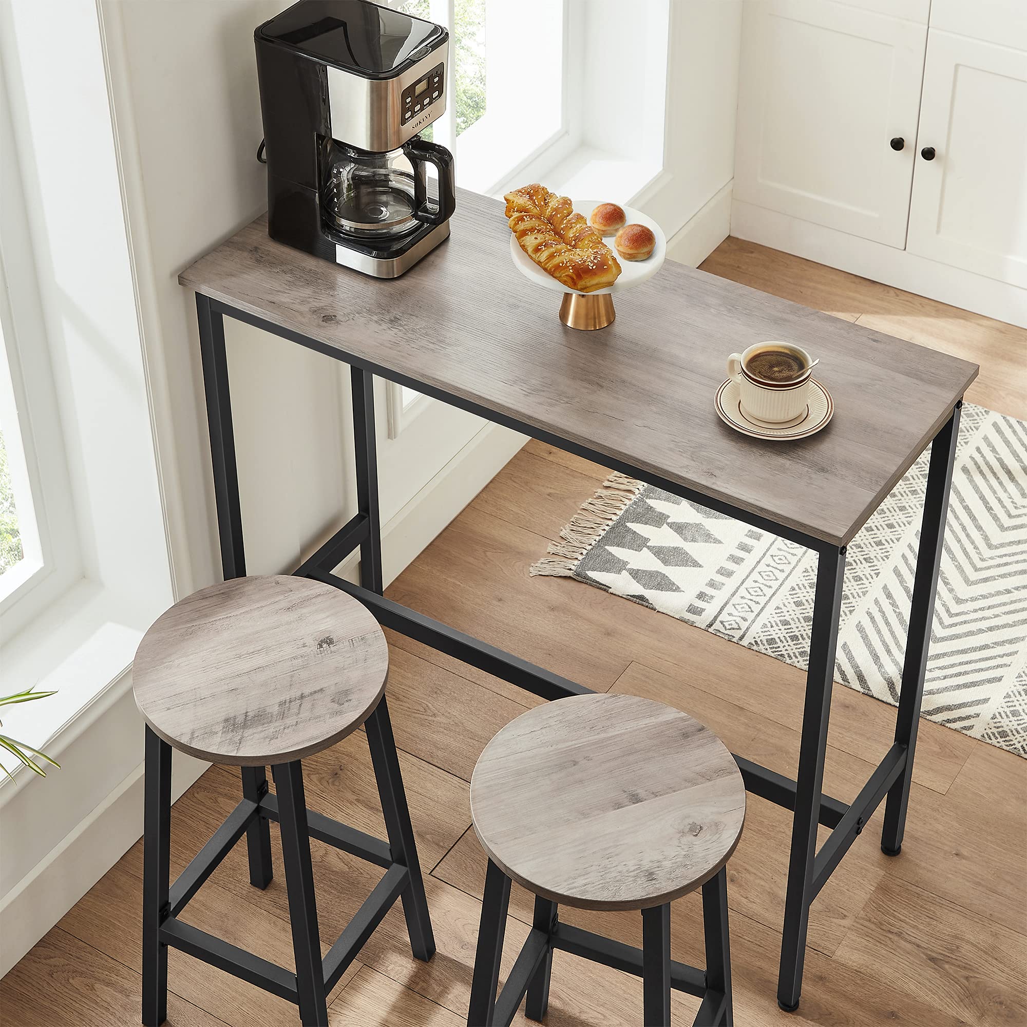 VASAGLE Bar Stools Set of 2 - Metal Frame & Footrest | Greige & Black | 65 cm H 6