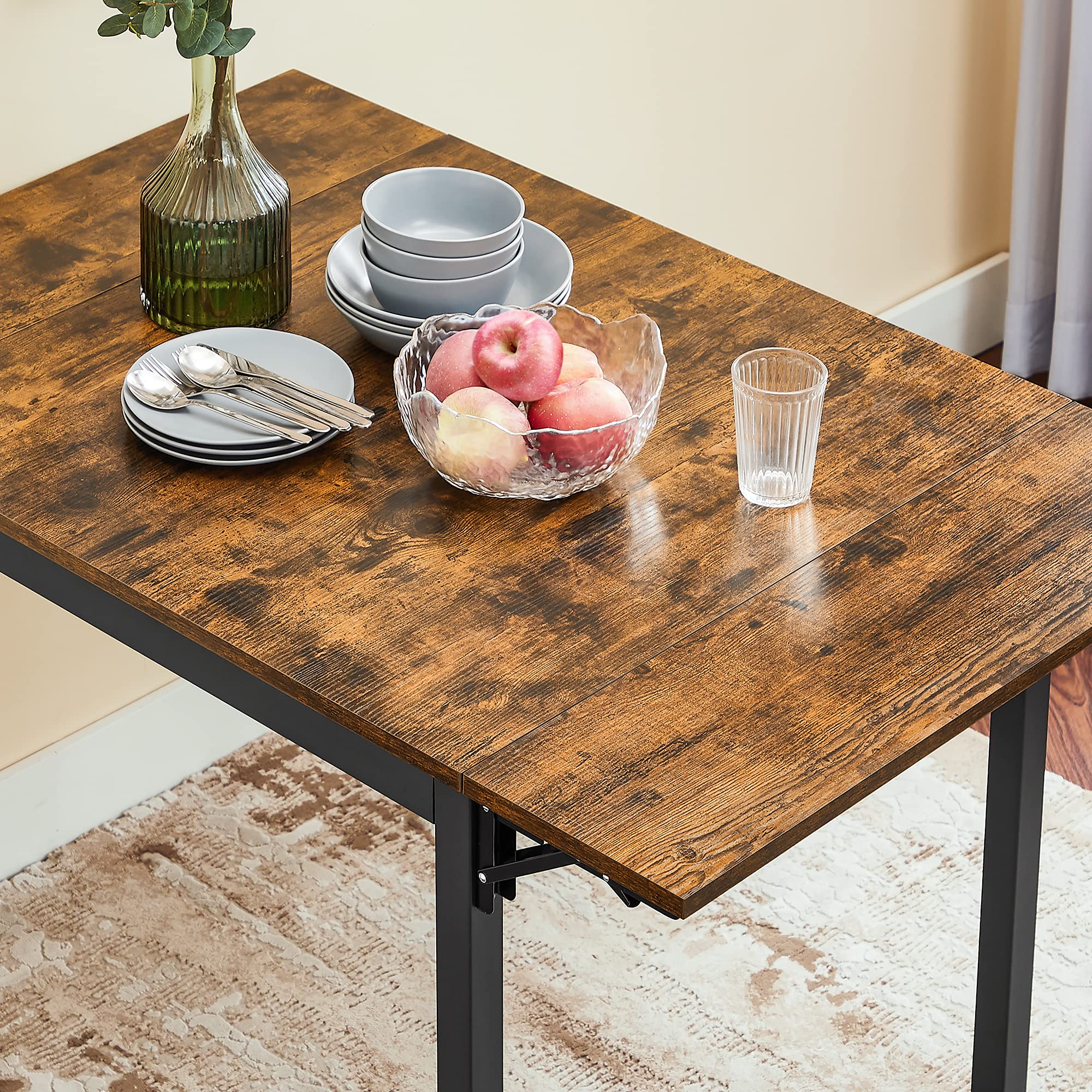 VASAGLE Extendable Dining Table - Drop Leaf, Foldable for Small Spaces | Brown | 78 x 120 cm 7