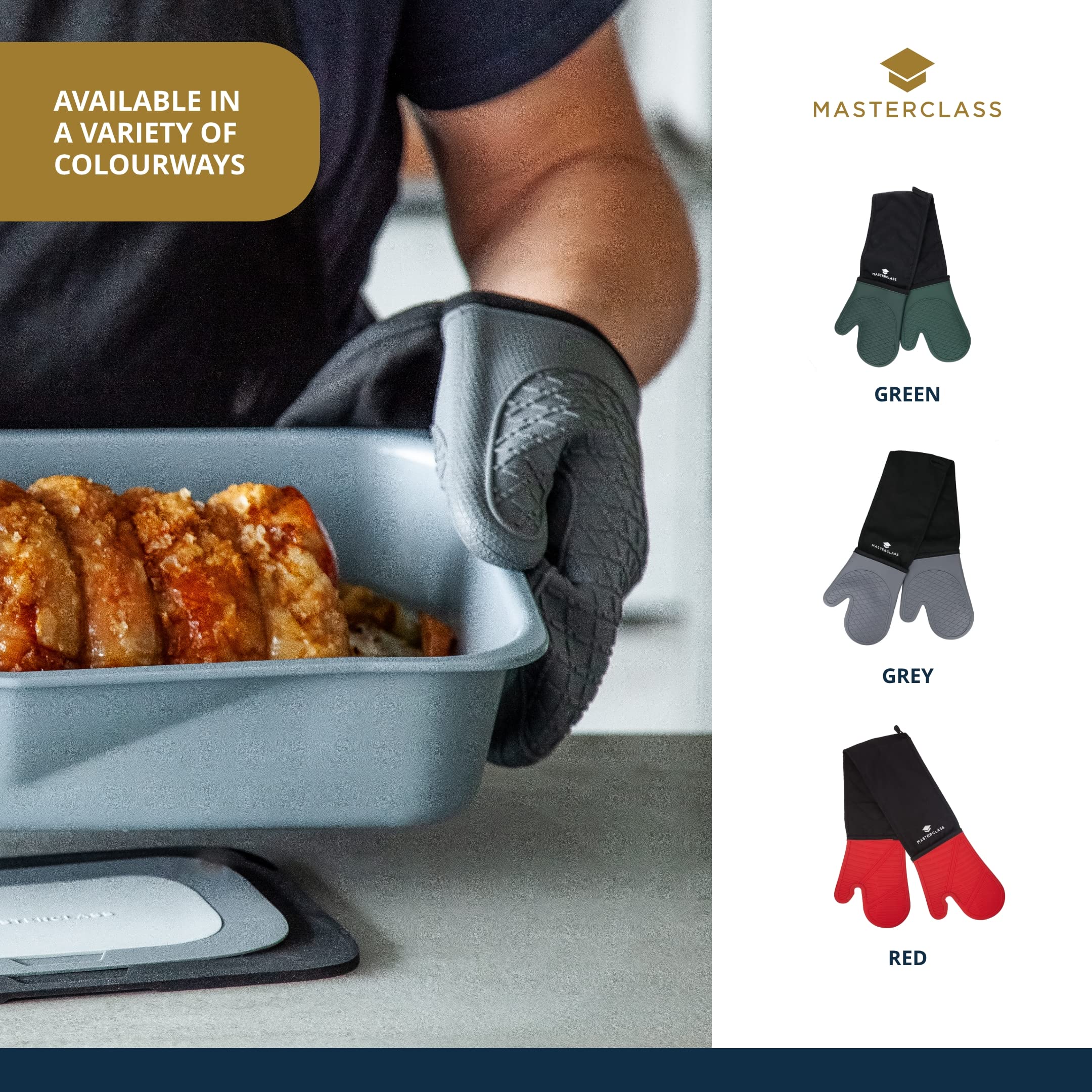 MasterClass Double Oven Glove - Heat Proof to 250°C | Silicone/Cotton | Black/Red 7